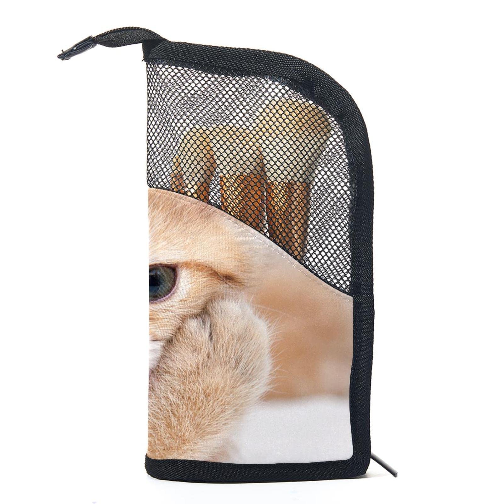 Portable Makeup Brush Organizer Bag with 12 Slots - Cute Kitty Design Travel Cosmetic Brush Holder Case - Perfect for Home, Travel & Professional Makeup Artists