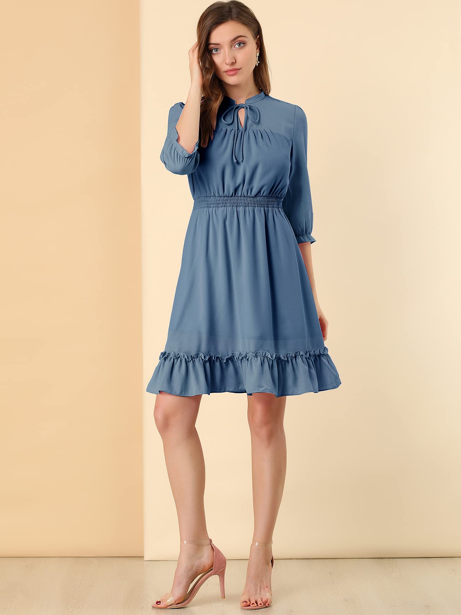 Allegra K Women's Casual 3/4 Sleeve Boho Chiffon Dress for Wedding Guest, Summer Beach Party & Outdoor Events - Flowy Midi Dress with Floral Print