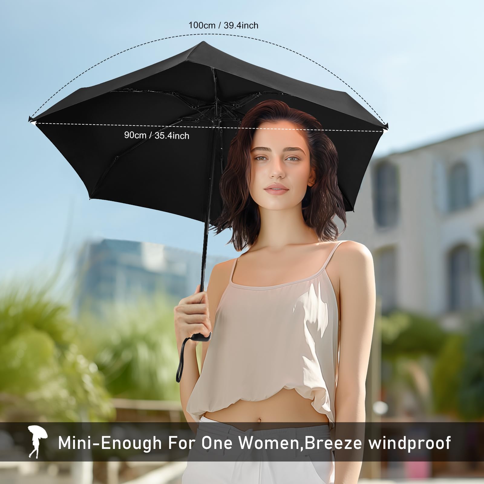 LEAGERA Mini Compact Travel Umbrella - Waterproof Small Umbrella for Women & Men - Fits in Purse & Pocket - Perfect for Light Rain & Everyday Use - Ideal for Commuting, Travel & Outdoor Activities