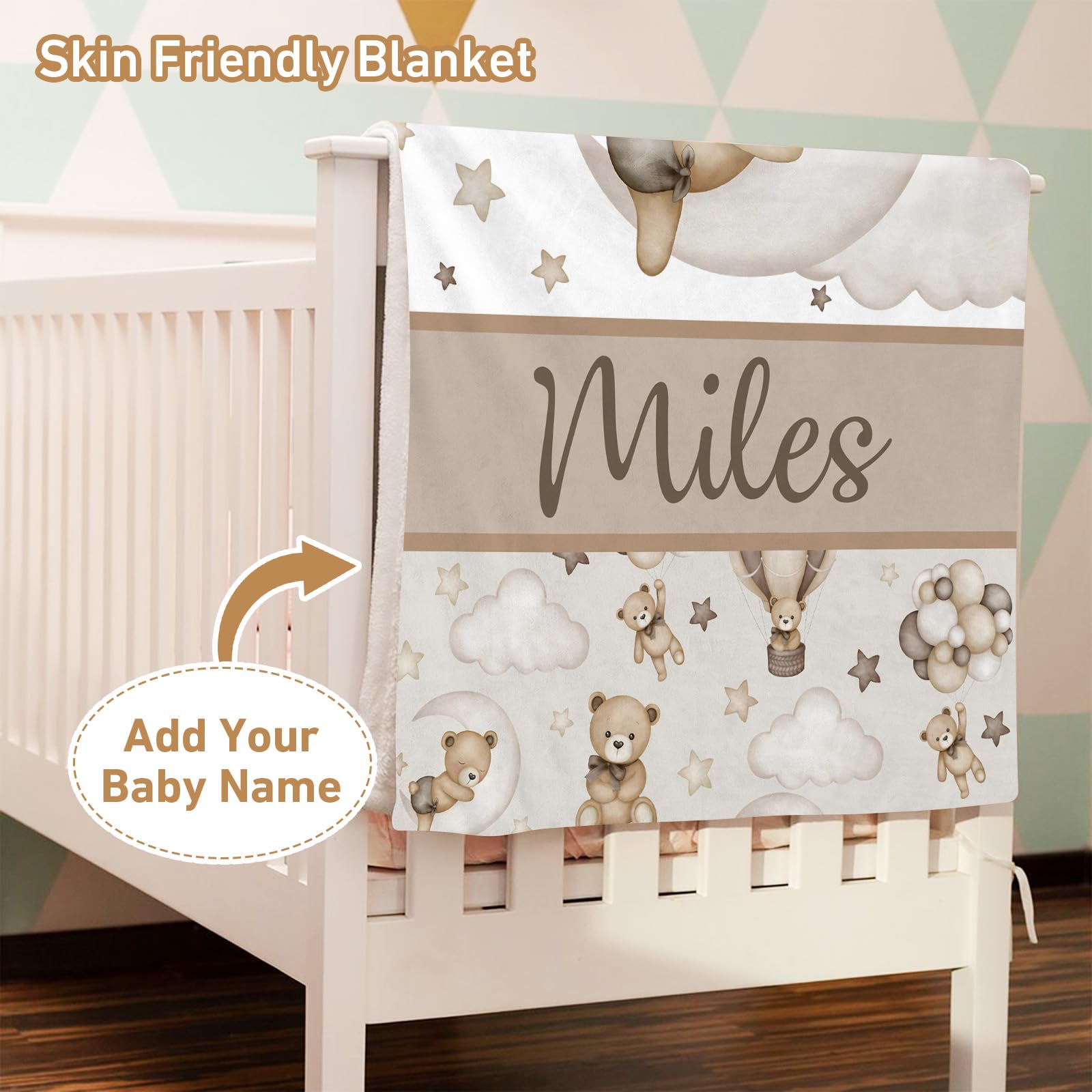 Personalized Balloon Bear 5-Piece Crib Bedding Set - Custom Name Baby Bedding for Boys & Girls, Soft White Nursery Sheets, Perfect Newborn Gift for Baby Showers & Nursery Decor
