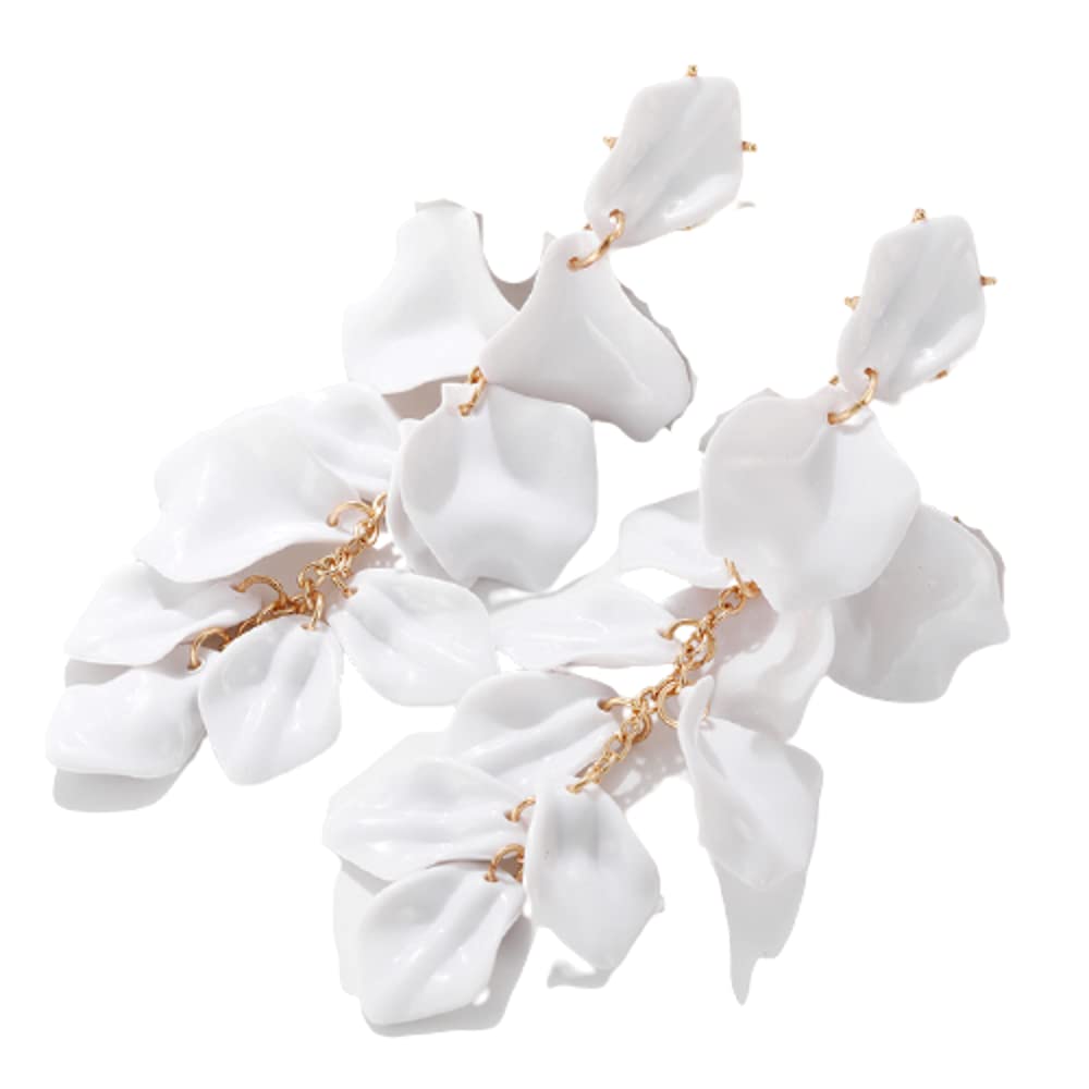 Long Acrylic Rose Petal Dangle Earrings - Floral Flower Tassel Drop Earrings for Women, Bohemian Statement Jewelry for Party, Wedding & Boho Fashion
