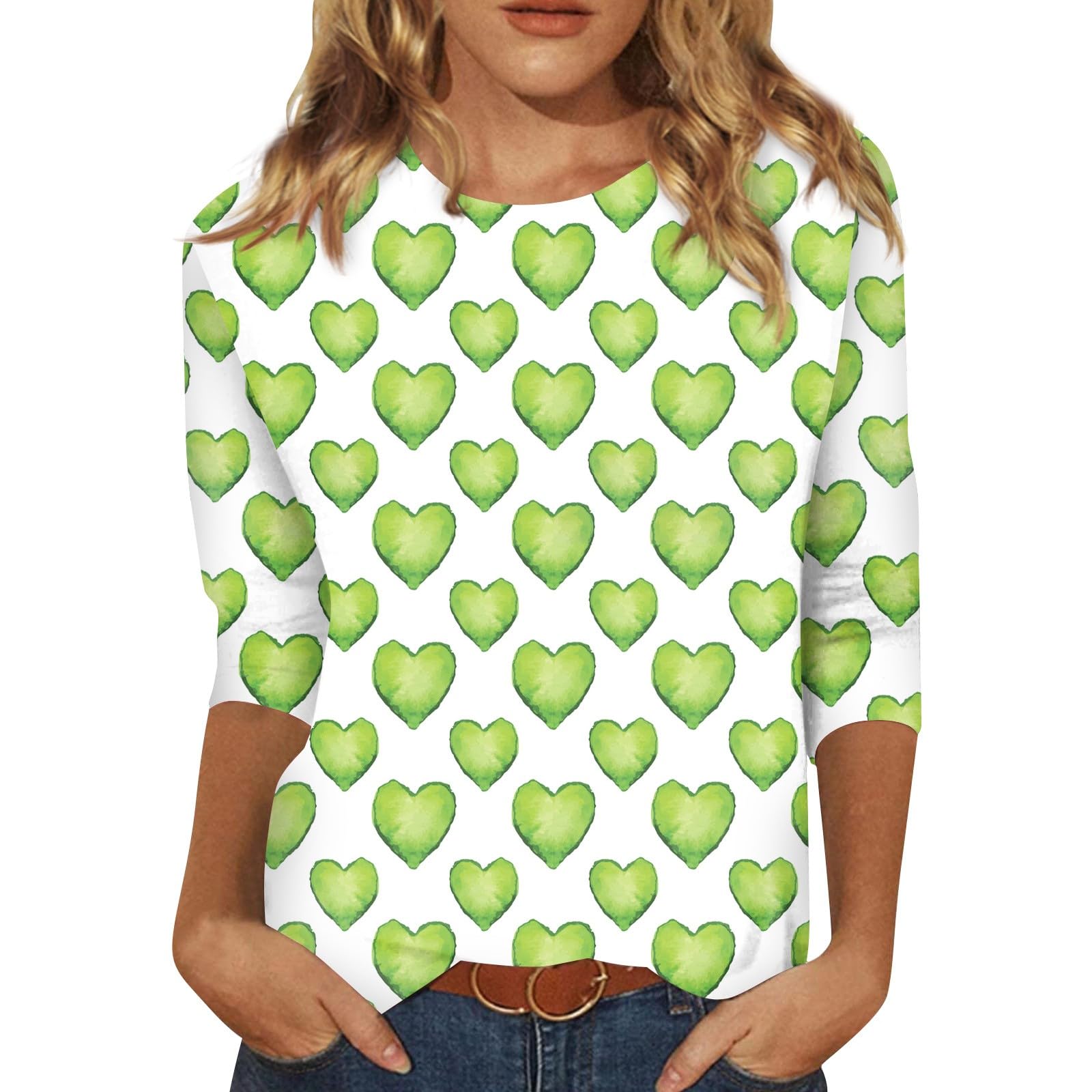 St. Patrick's Day 3/4 Sleeve Graphic Tees for Women - Casual Printed Blouses & Plus Size Athletic Shirts - Perfect for Festive Outfits, Workouts & Everyday Wear