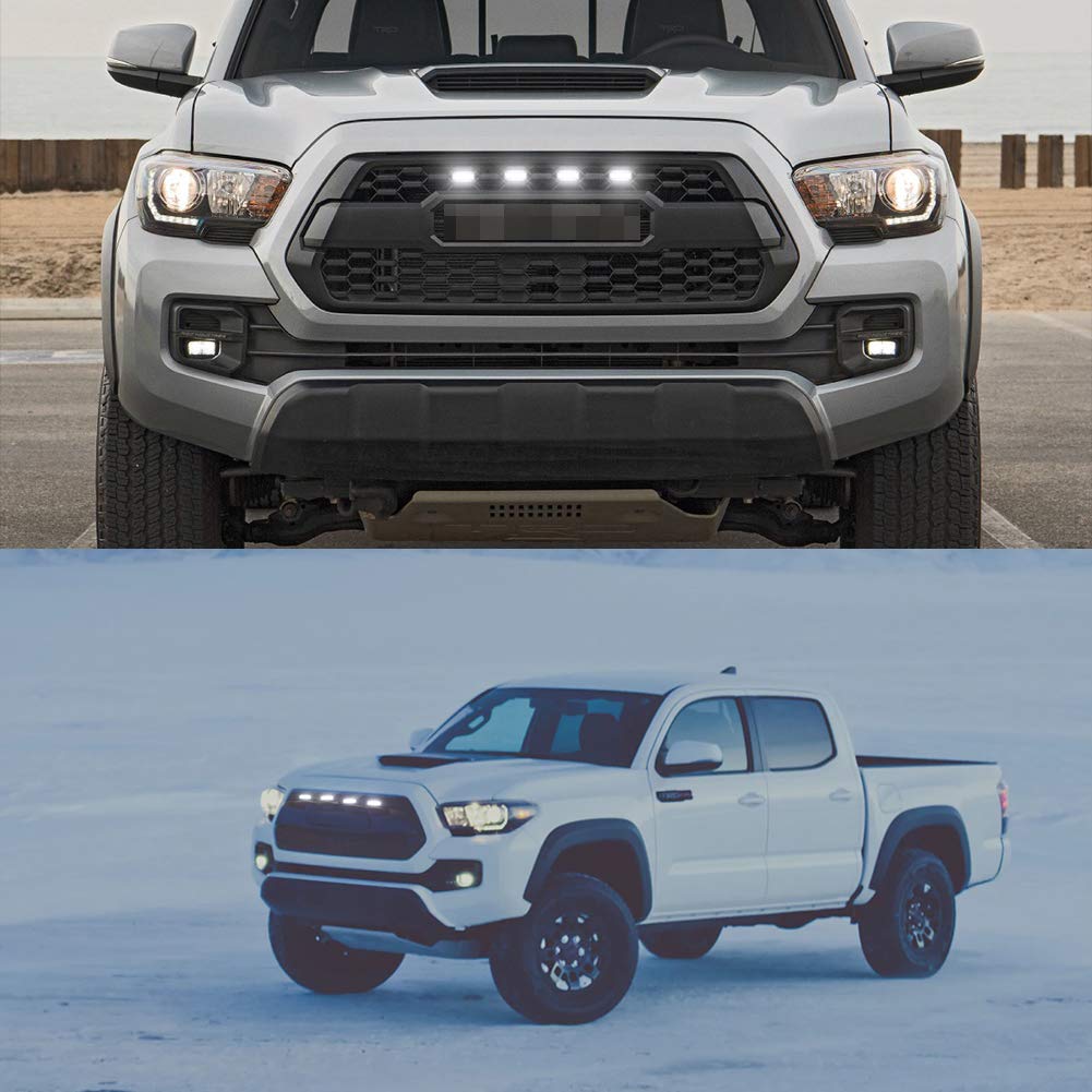 4Pcs Smoked Lens LED Grill Lights Kit for 2016-2019 Toyota Tacoma TRD PRO - White DRL Fog Lights, Off-Road Accessories for Night Driving & Custom Truck Styling
