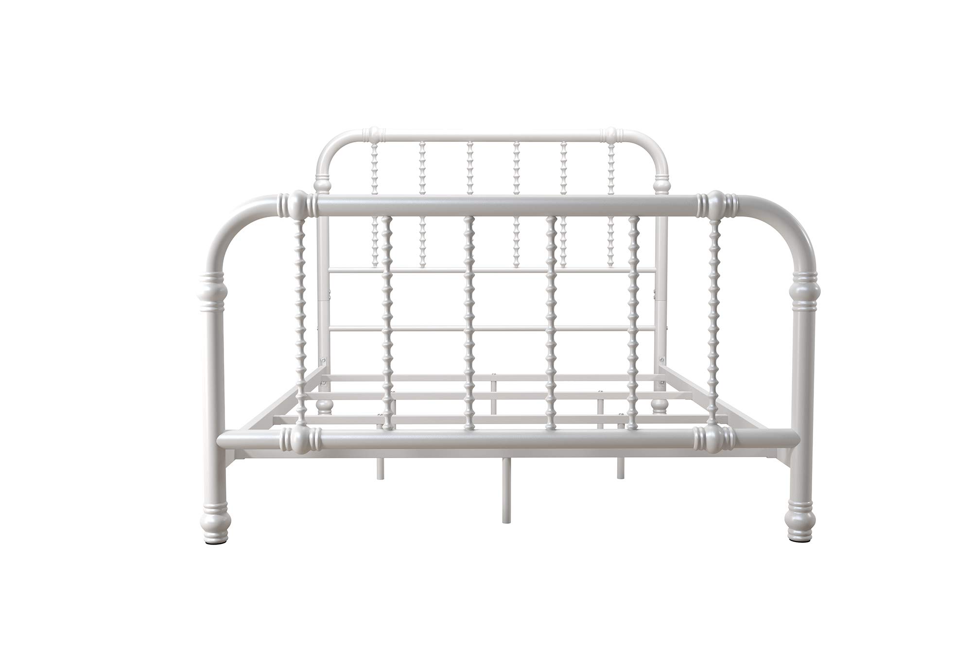 DHP Jenny Lind Twin Metal Bed Frame with Country Chic Headboard & Footboard - White Kids Bed with Underbed Storage Space for Toys | Perfect for Children's Bedrooms, Playrooms & Small Spaces