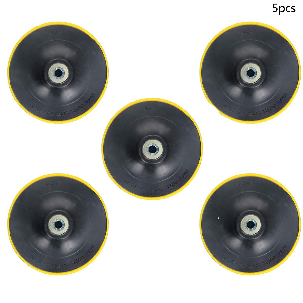 5Pcs 5-Inch Hook and Loop Sanding Disc Backing Pads with M10 Thread - Compatible with Random Orbit Sander, Polisher & Rotary Machines - Durable Backer Plate for Woodworking, Metal & Auto Polishing - Perfect for DIY Projects & Professional Use (Aicosineg)