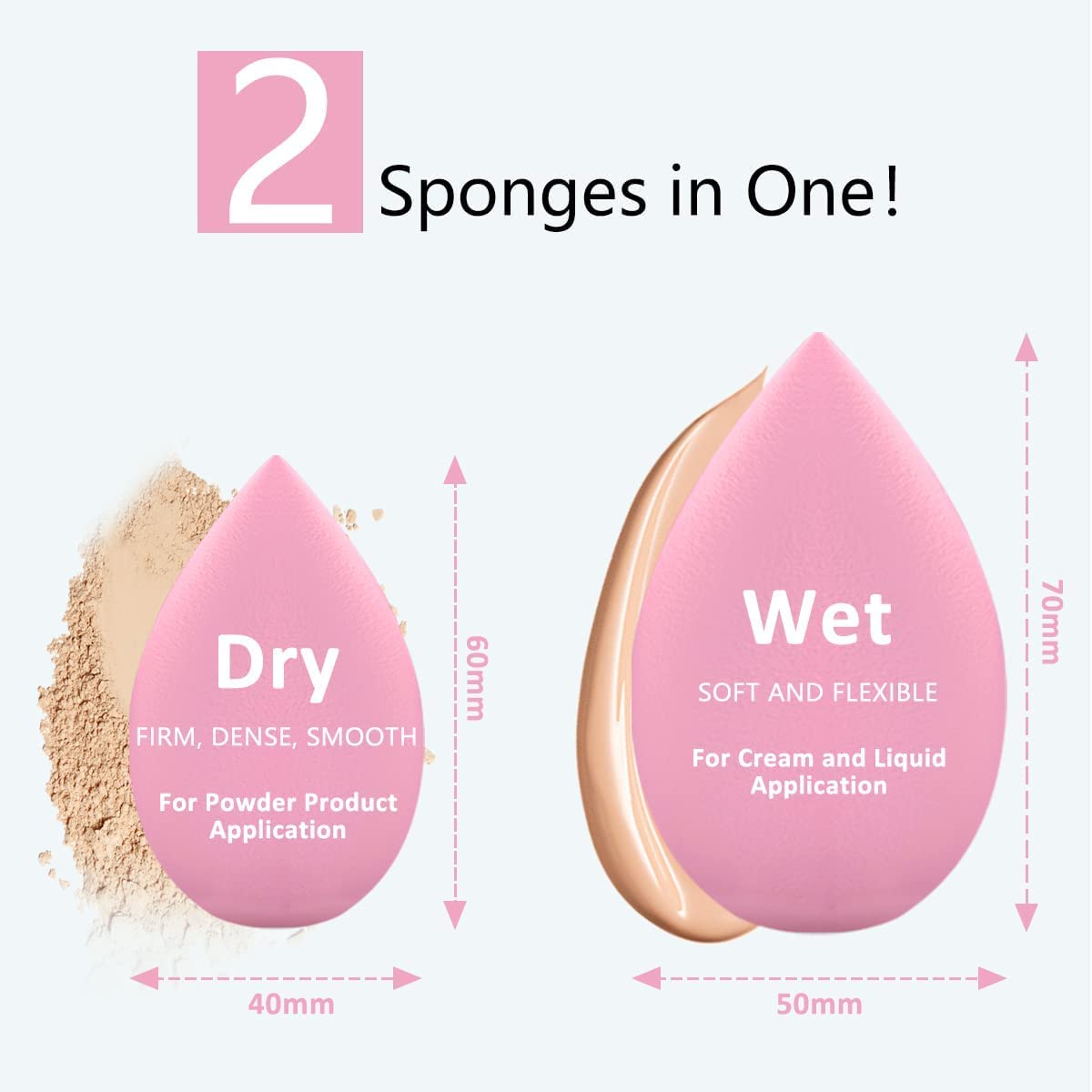 3 Pcs Makeup Sponge Set - Cosmetic Beauty Blender Egg Sponge for Flawless Foundation Application (3 Shapes: Round, Teardrop, Flat) - Perfect for Liquid, Cream & Powder Makeup - Home & Travel Use