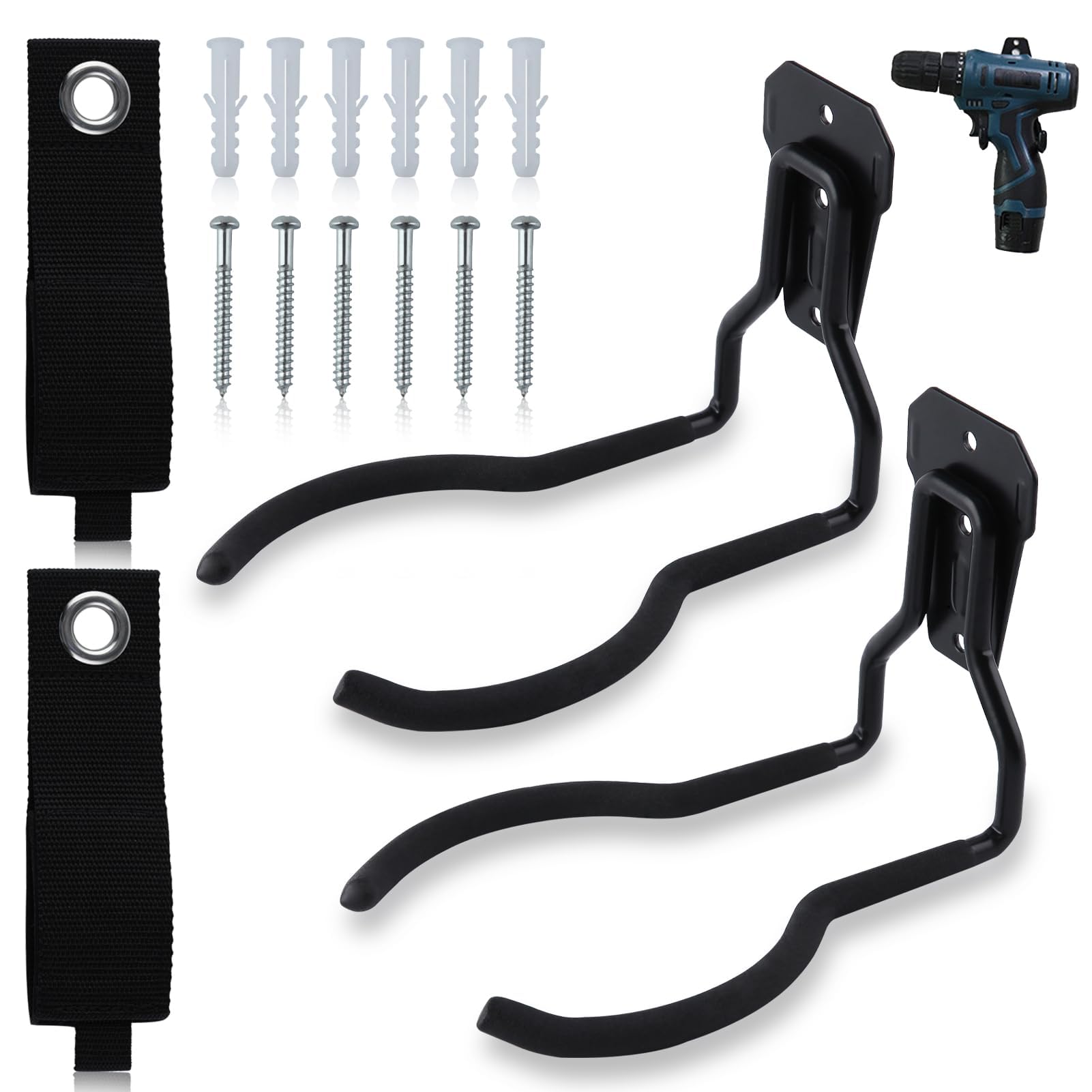 LEONTOOL 2-Pack Garden Power Tool Hanger - Wall Mounted String Trimmer & Weedeater Storage Hook with Adjustable Strap for Garage Organization | Perfect for Lawn Mower Accessories, Yard Tool Storage & Workshop Organization