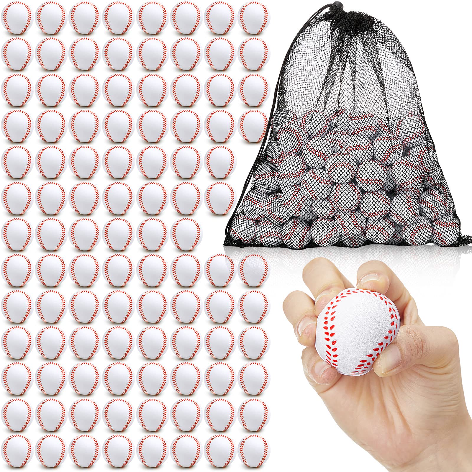100 Pcs Mini Foam Baseballs for Training - Soft Practice Baseballs with Storage Bag for Hitting, Pitching Machines & Batting Accuracy - Indoor/Outdoor Sports Equipment for Kids & Teen Players - Perfect for Backyard Practice, Batting Cages & Youth Baseball Training