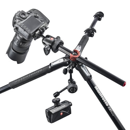 Manfrotto Aluminum 3-Section Tripod Stand with Quick Release Plate - Professional Camera Tripod for DSLR, Mirrorless, Video Cameras - Perfect for Photography, Videography, Travel & Outdoor Shooting (Black)