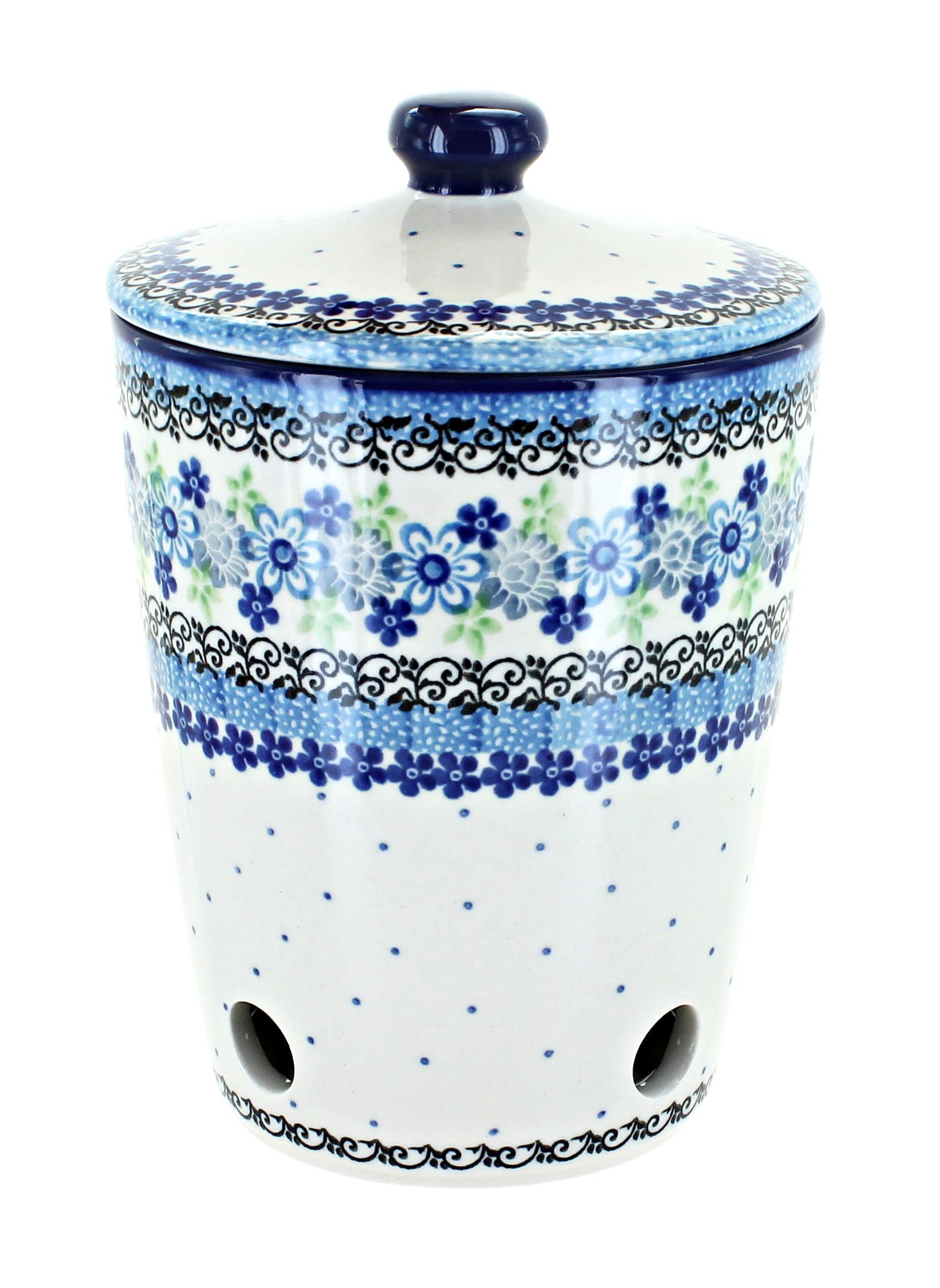 Blue Rose Polish Pottery Eliza Garlic Keeper - Handmade Ceramic Garlic Storage Container for Kitchen, Pantry & Dining Room Decor