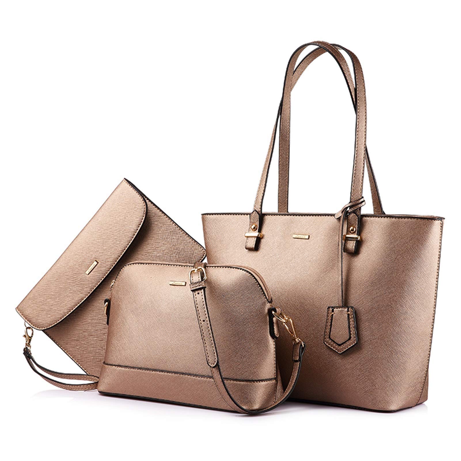 Luxury Women's Shoulder Bags Crossbody Purse Set - 3 Piece Tote, Clutch & Handbag Combo for Ladies (Bronze Gold) | Perfect for Work, Travel & Evening Events
