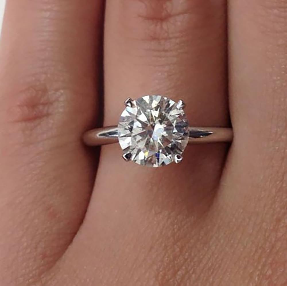 Ginger Lyne 3 Carat Moissanite Solitaire Engagement Ring for Women - White Gold over Sterling Silver, Diamond Alternative Wedding Band - Perfect for Proposals, Anniversaries & Bridal Gifts