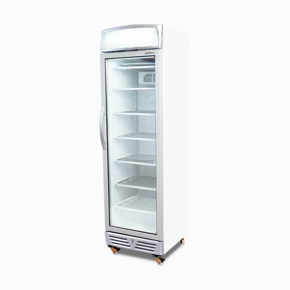 Bromic 300L Commercial Upright Display Freezer with LED Lightbox & Flat Glass Door - UF0374LS - Perfect for Supermarkets, Convenience Stores, and Restaurant Food Display