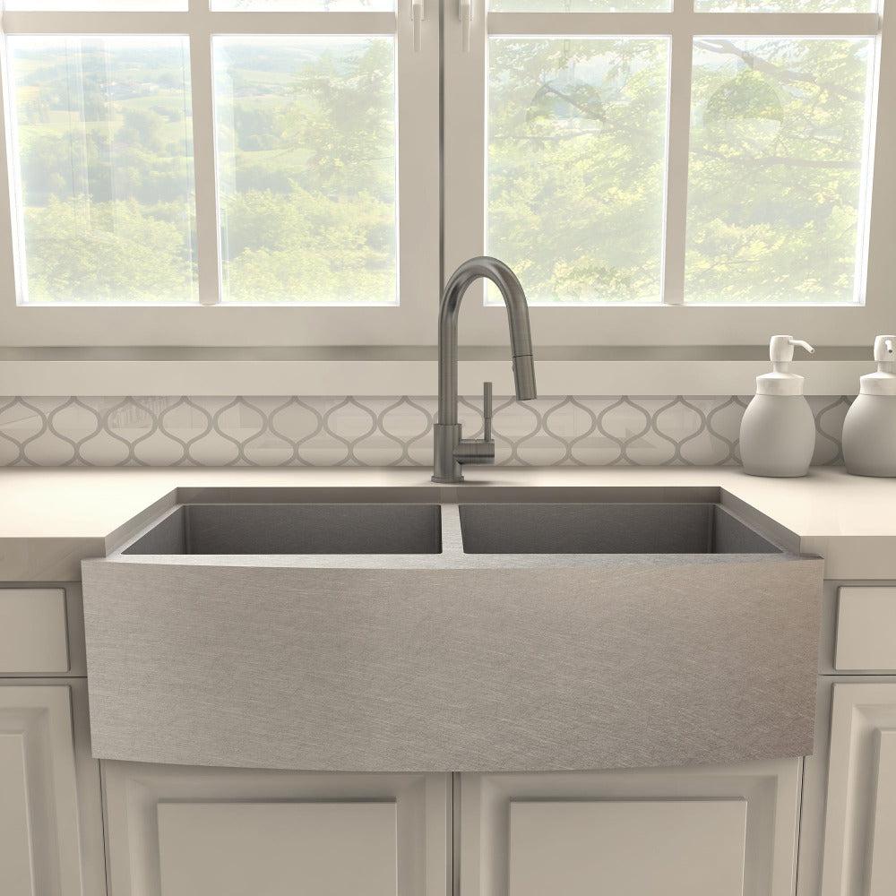 ZLINE Gemini Pull Down Single Handle Kitchen Faucet in Gun Metal - Modern Matte Black Stainless Steel Sink Faucet with High Arc Spout for Easy Washing | Perfect for Home Kitchen, RV, Bar & Restaurant Use (GEM KF GM)