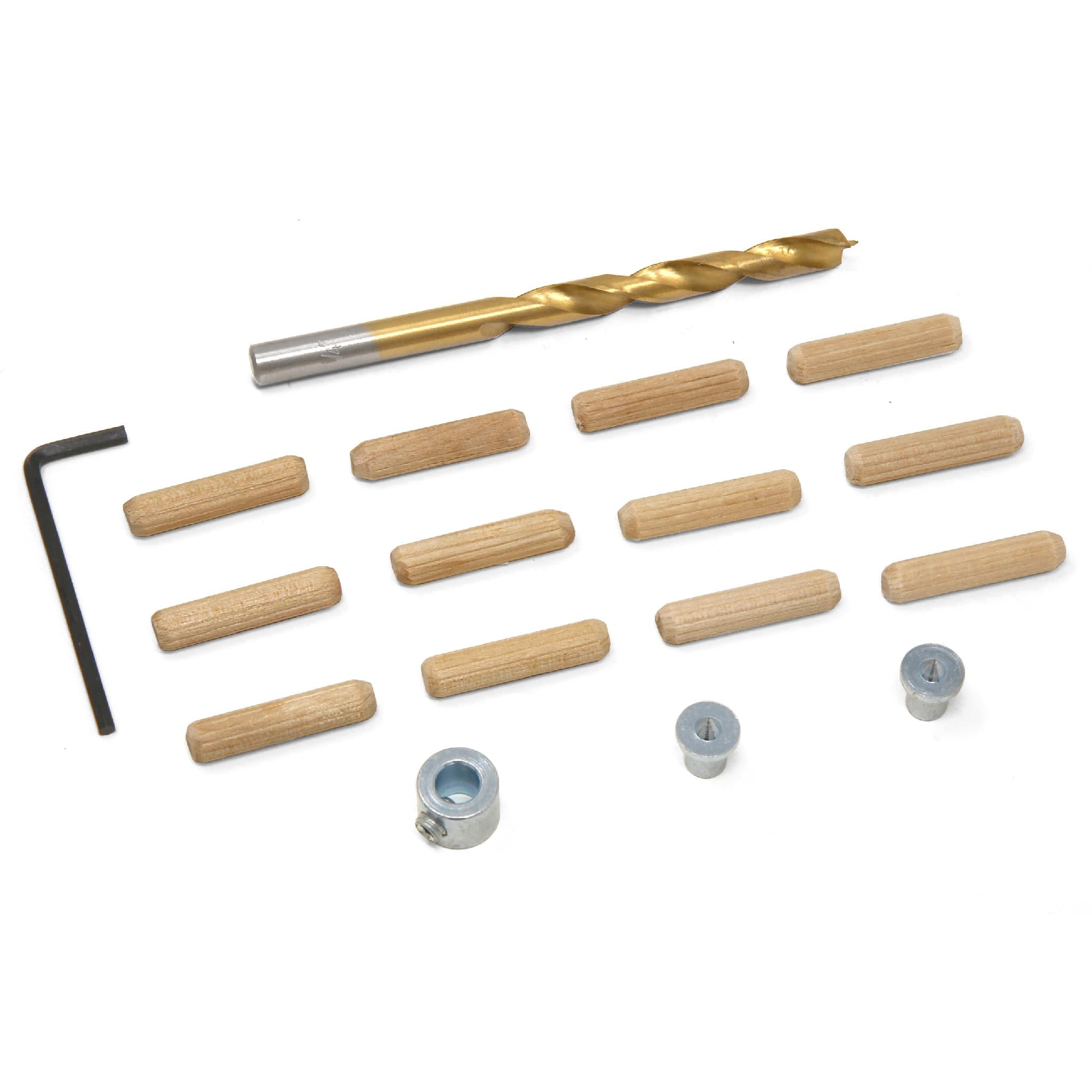 WEN JN014D 1/4 Inch Wooden Doweling Kit with Drill Bit, Stop Collar & Fluted Birch Dowels - Perfect for Woodworking, Furniture Assembly & DIY Home Projects