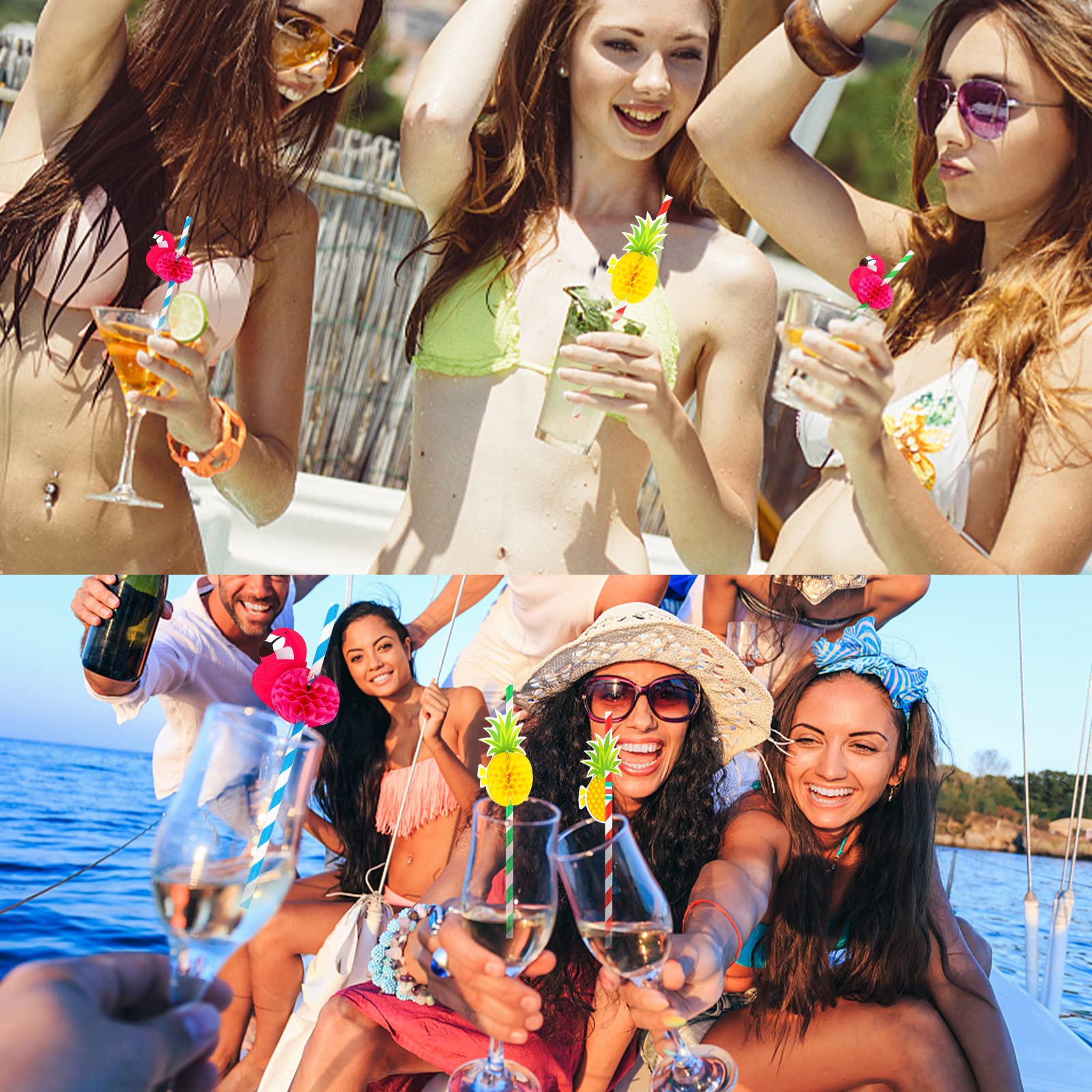50-Pack Biodegradable 3D Fruit Paper Straws - Pineapple, Flamingo & Tropical Designs - Eco-Friendly Drinking Straws for Cocktails, Parties & Hawaiian Luau Decor - Perfect for Summer Celebrations, Beach Weddings & Poolside Gatherings
