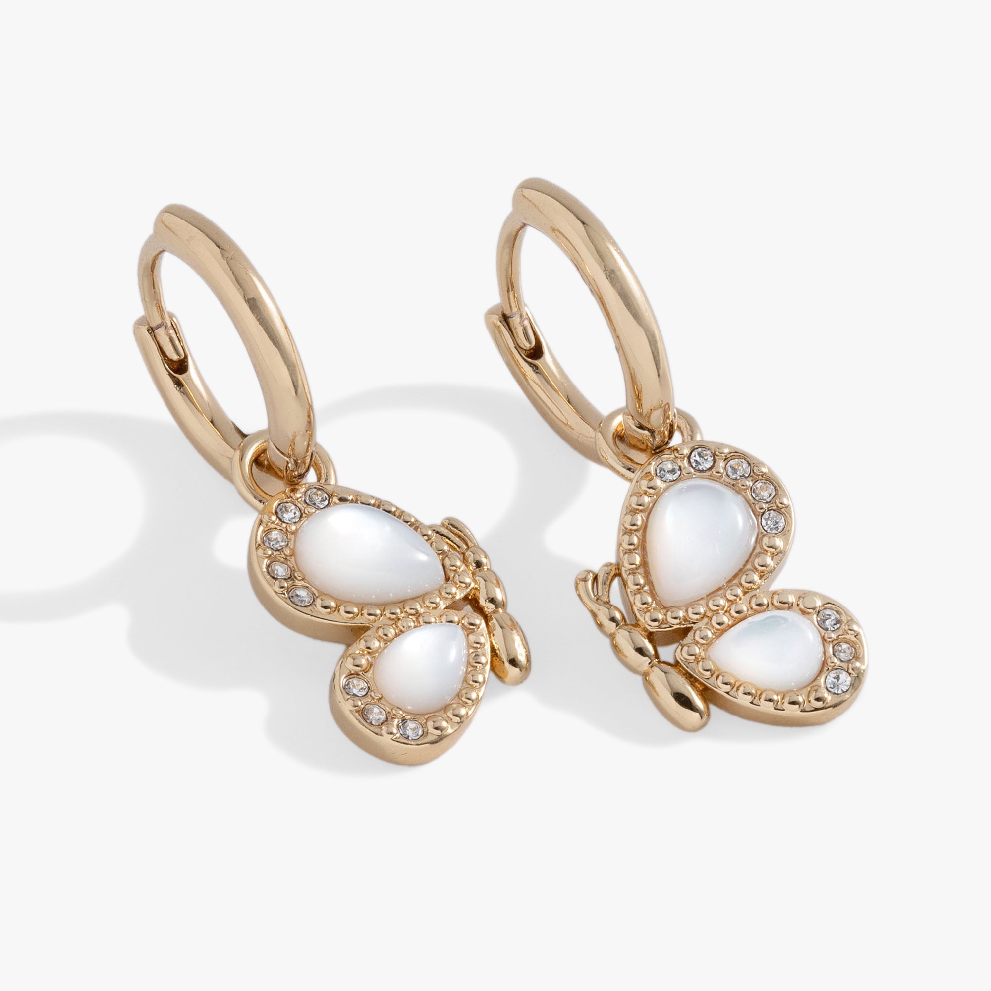 Butterfly Mother of Pearl Huggie Hoop Earrings for Women - Dainty Pearl Stud Earrings for Everyday Wear, Gift Giving & Special Occasions