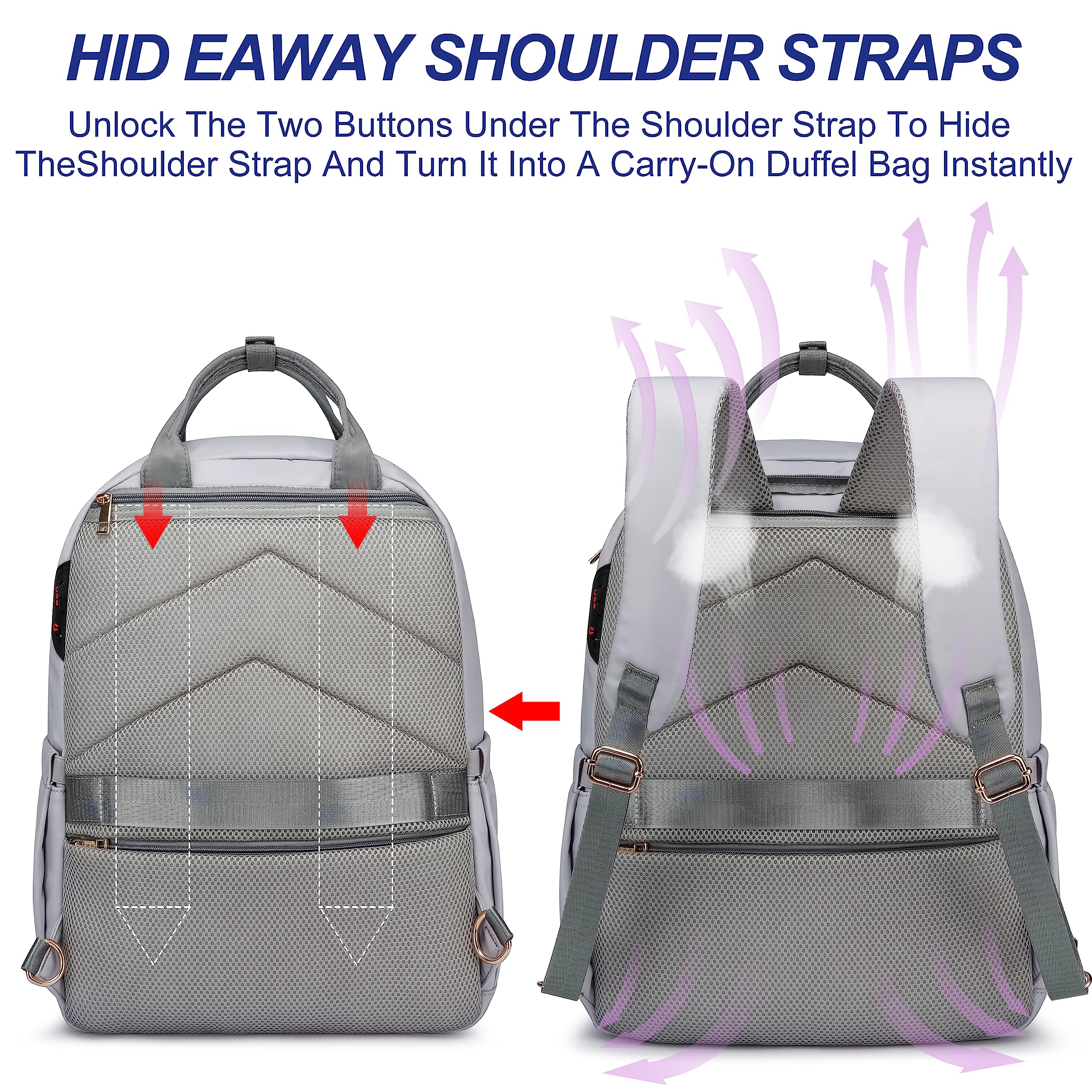 Stylish 17.3 Inch Waterproof Anti-Theft Laptop Backpack for Women - USB Charging Port, Grey-White - Perfect for Work, Travel, Nursing & Teaching Professionals