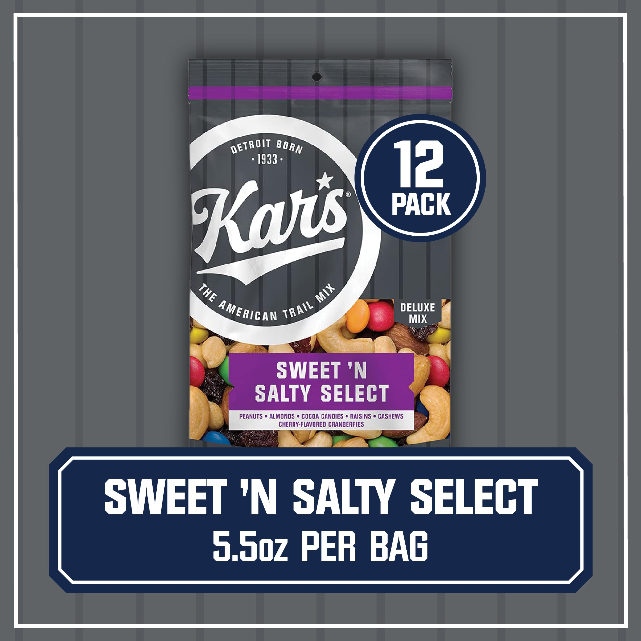 Kar's Nuts Sweet 'N Salty Trail Mix Snack Pack - 12 Pack (5.5 oz Each) | Healthy Mixed Nuts & Dried Fruits | Perfect for Hiking, Office Snacks & Kids Lunch Boxes