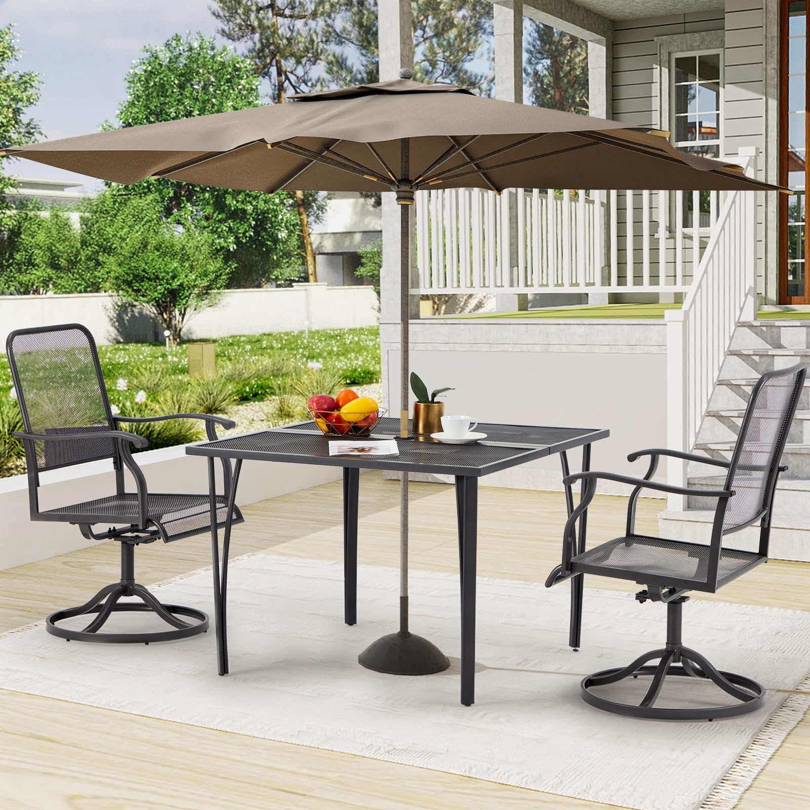AECOJOY 39.4 Inch Square Outdoor Dining Table for 4 People - Weatherproof Metal Patio Table with 1.6 Inch Umbrella Hole - Perfect for Backyard, Garden, Poolside & Outdoor Entertaining (Dark Grey)