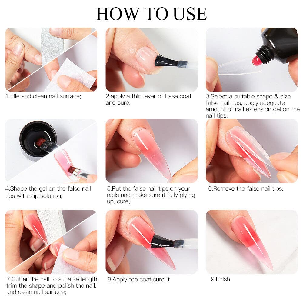 Professional Poly Nail Extension Gel Kit - Crystal Jelly Quick Extension Gel with Nail Brush, Base Coat, Top Coat & Slip Solution | Complete UV/LED Nail Art Enhancement Set for Salon & Home Manicures | Perfect for DIY Nail Extensions, French Tips & Gel Nail Designs
