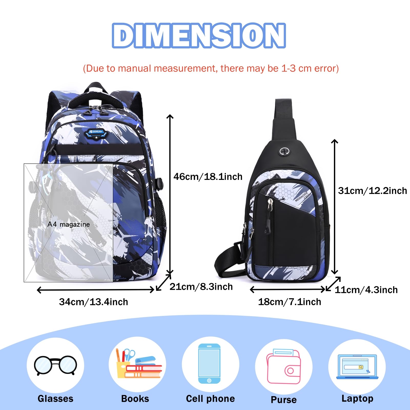 Kids Backpack for Boys with Crossbody Bag - Lightweight School Bookbag Set for Elementary & Middle School Boys & Teens - Perfect for Daily Use, Travel & Outdoor Activities