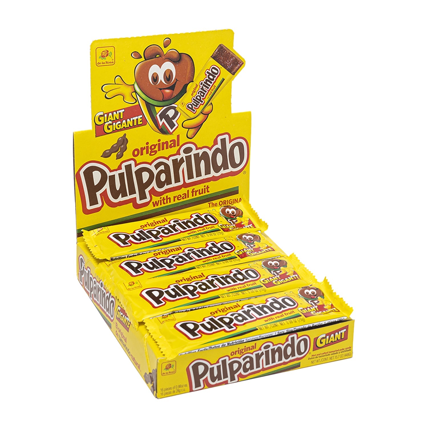 De La Rosa Pulparindo Gigante Amarillo Tamarind Candy - 16ct Box | Sweet & Tangy Mexican Treat for Parties, Snacking & Gifting