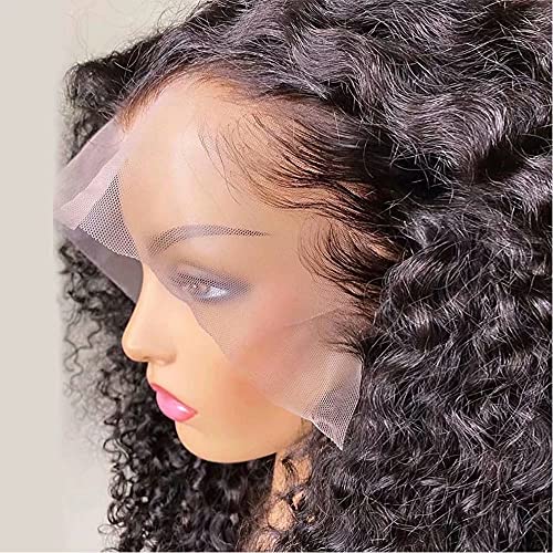 200% Density HD Transparent Lace Front Wig - Brazilian Human Hair Deep Wave 13x6 Glueless Wig with Pre-Plucked Hairline & Bleached Knots - 18 Inch Natural Black Curly Lace Wig for Women | Perfect for Daily Wear, Parties & Special Occasions