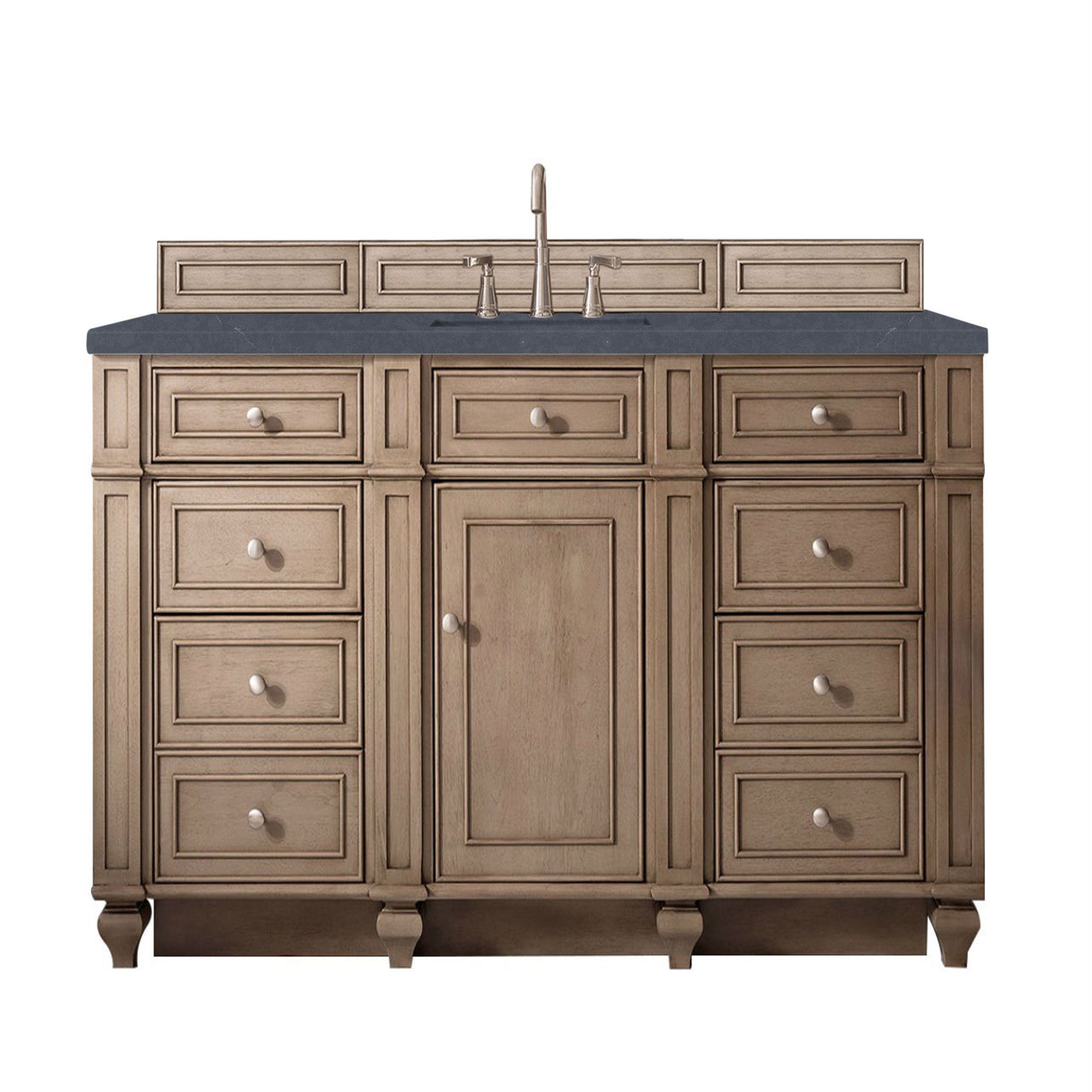 Bristol 60 Inch Single Bathroom Vanity in Whitewashed Walnut with 3CM Charcoal Soapstone Quartz Top - Modern Farmhouse Sink Cabinet for Bathroom Remodel & Home Upgrade