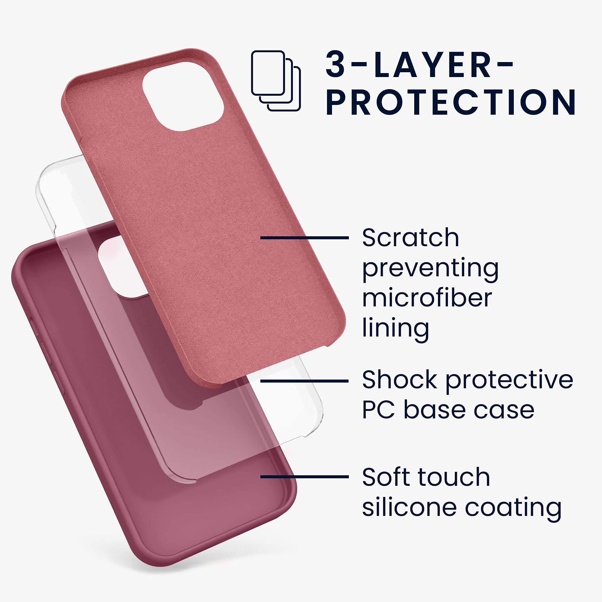 kwmobile Premium TPU Silicone Case for Apple iPhone 13 - Soft Protective Phone Cover in Dark Rose | Slim Fit, Shockproof Design for Everyday Use & Travel Protection