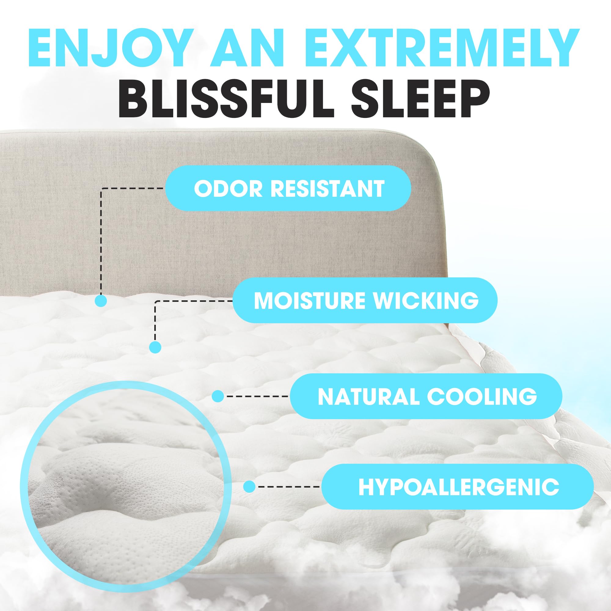 Cooling Twin XL Mattress Topper - Extra Soft Rayon from Bamboo, Pillow Top & Machine Washable for Ultimate Comfort | Perfect for Hot Sleepers, Dorm Rooms & Guest Beds
