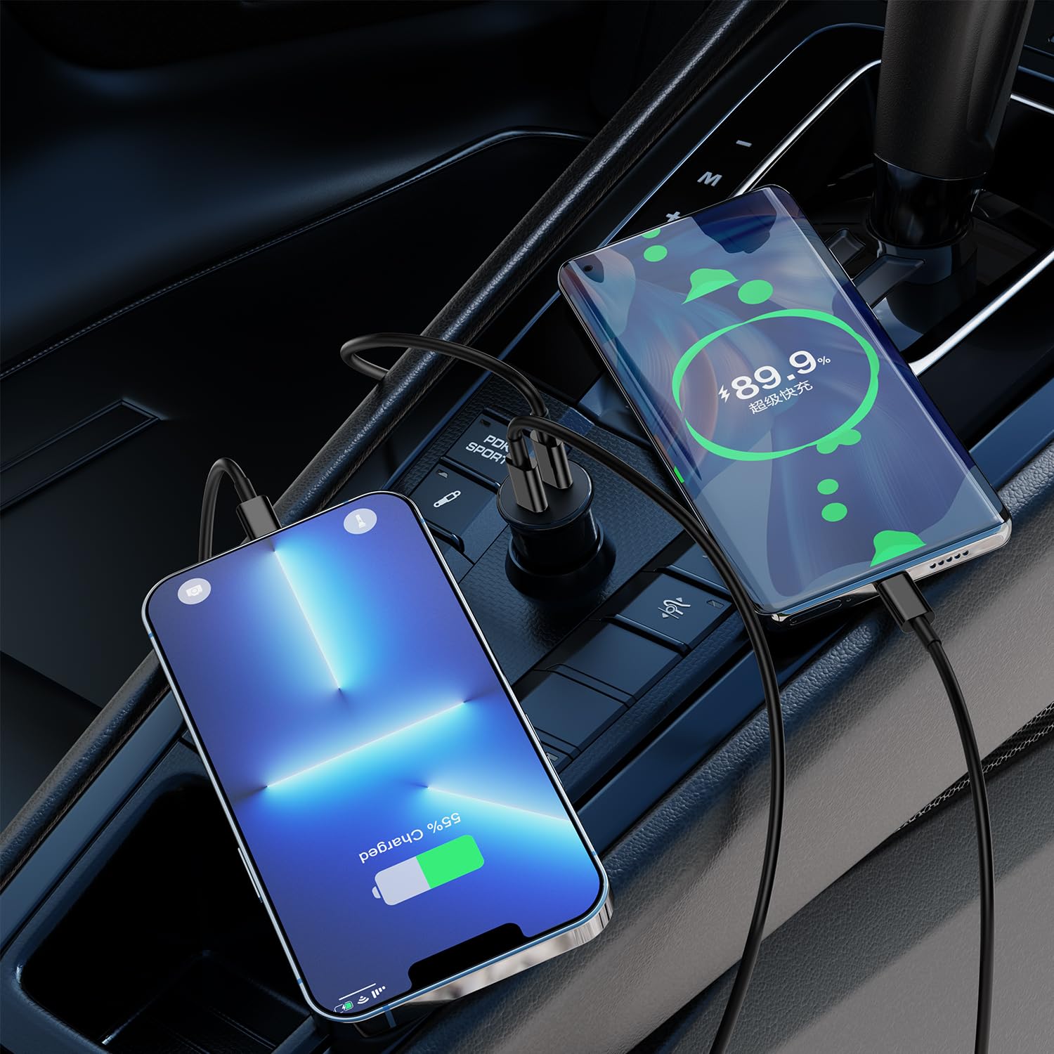 MFi Certified 45W Dual USB C Car Charger for iPhone 14/13/12 Pro - Fast Charging with C to Lightning Cable - Perfect for Road Trips & Commuting