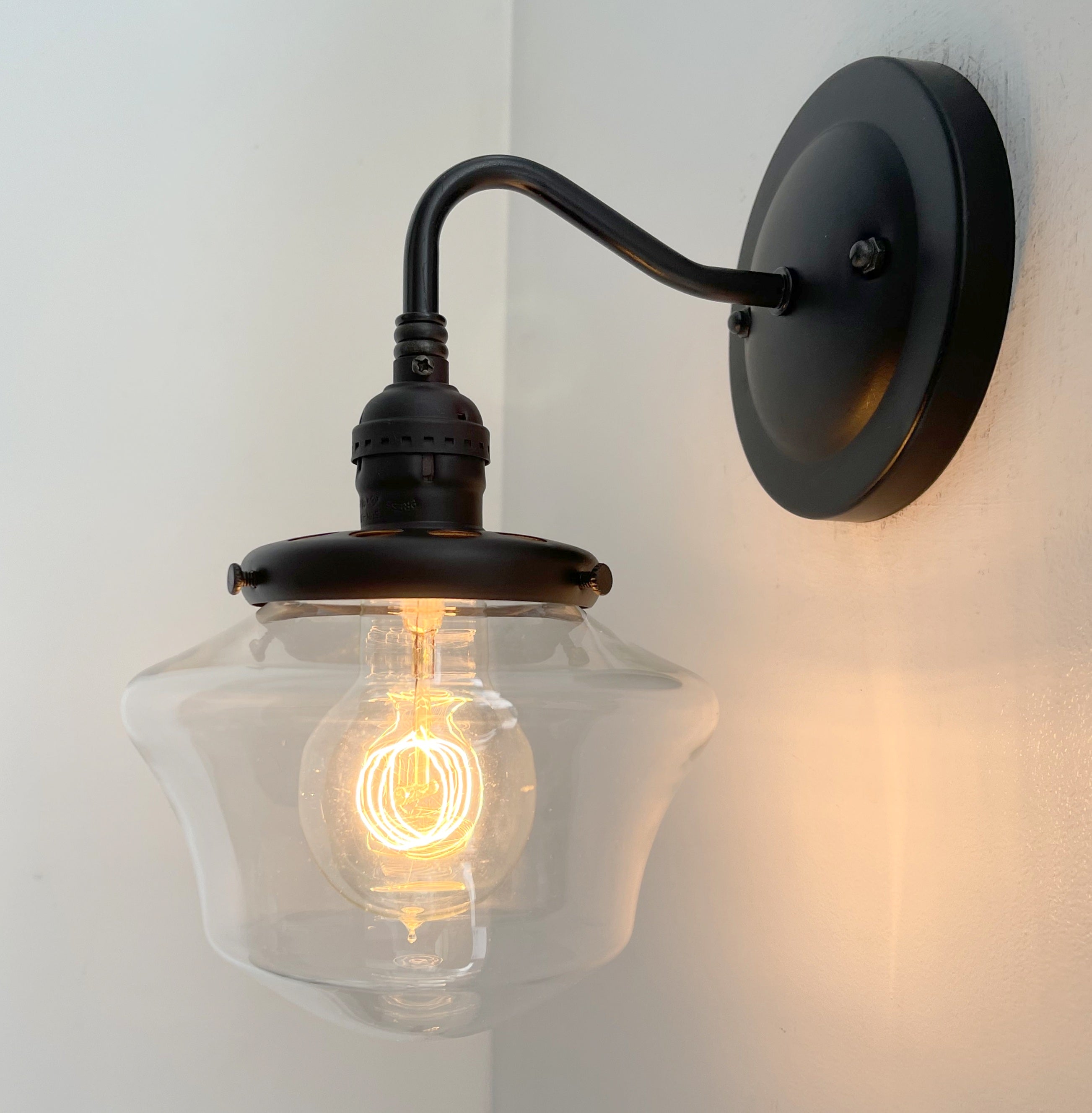Vintage Clear Glass Schoolhouse Wall Sconce Light Fixture - Classic Industrial Lighting for Bedroom, Hallway, Porch & Entryway