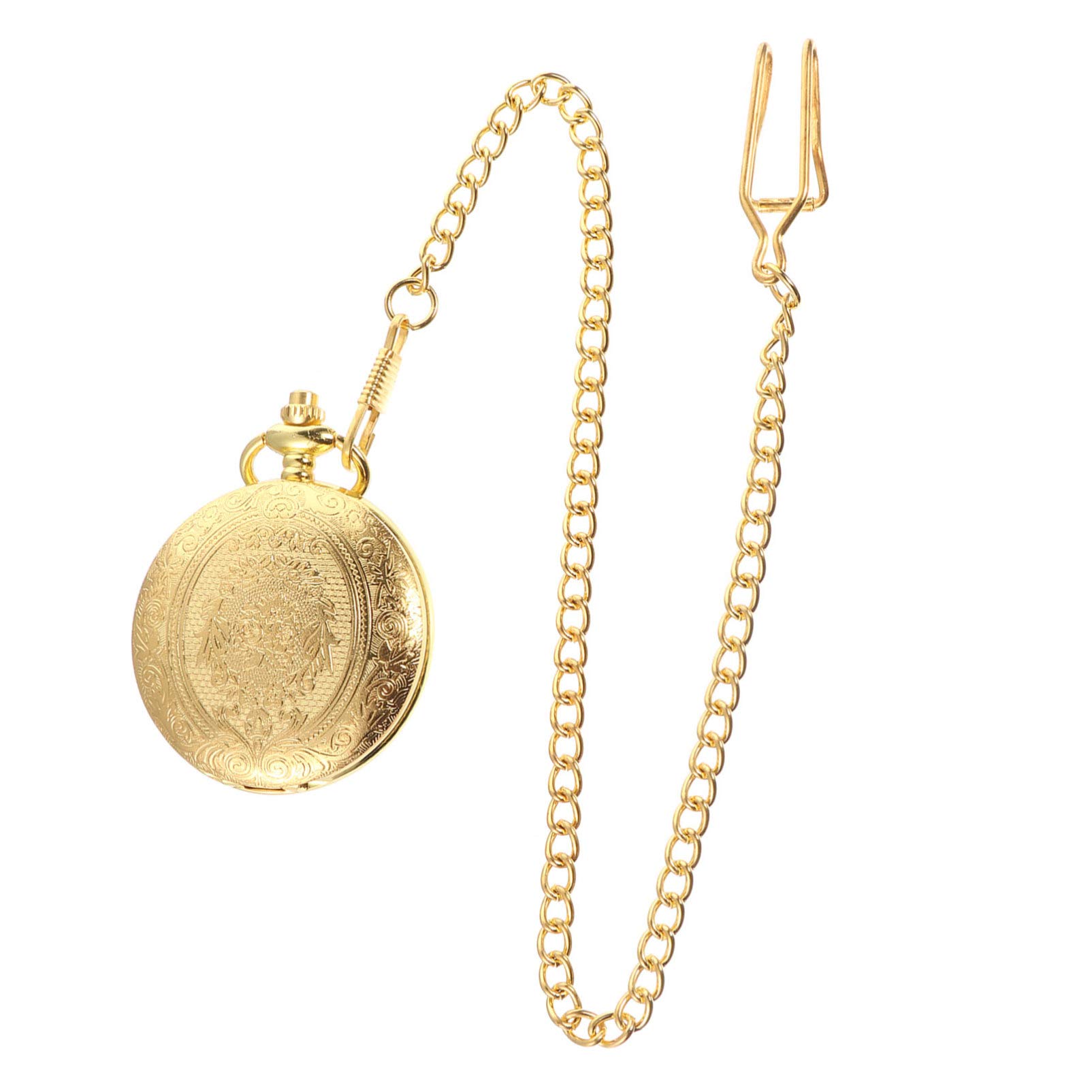 Vintage Carved Quartz Pocket Watch for Men with Golden Chain - Classic Retro Style Pocket Watch for Gifts, Weddings, and Special Occasions
