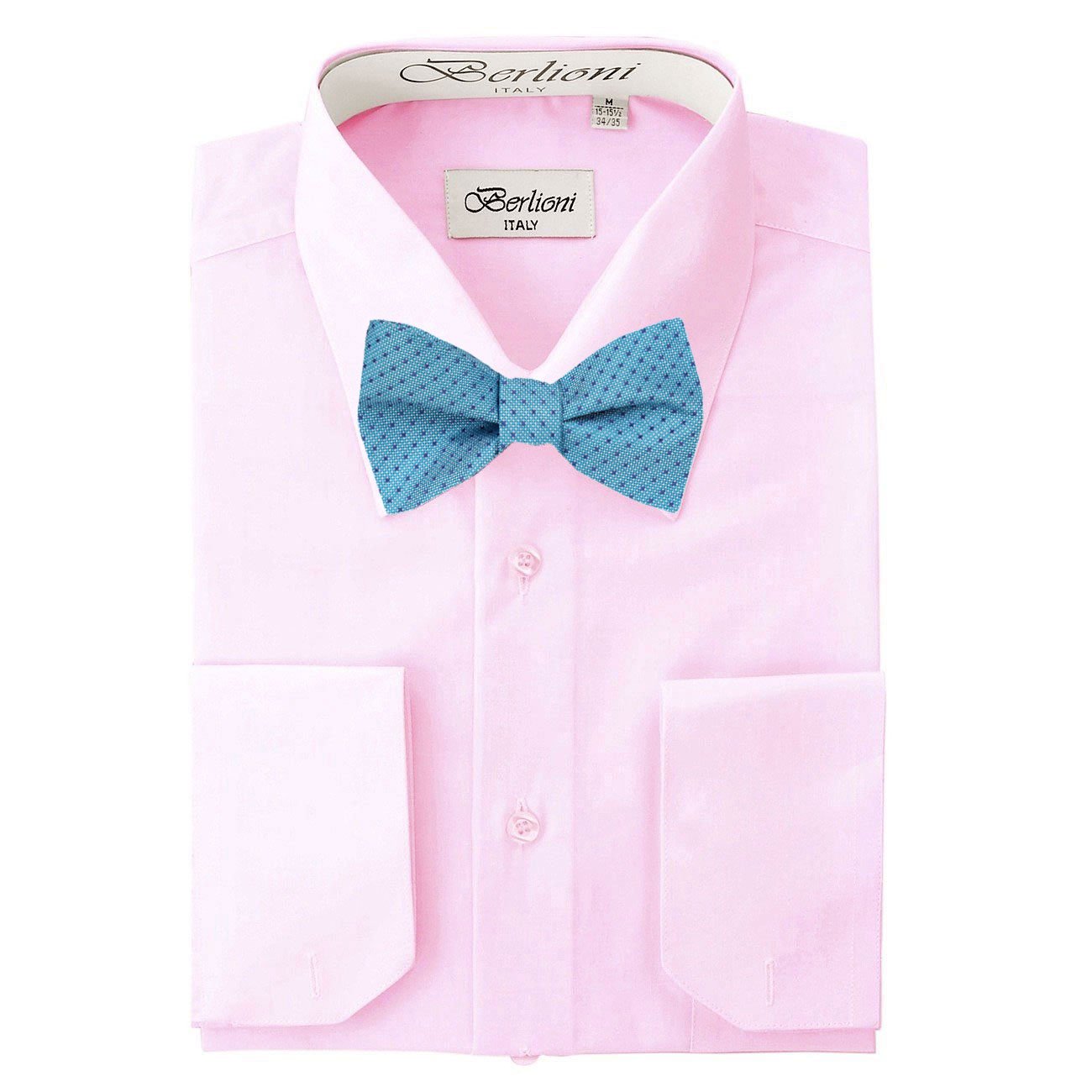 Men's Pink Solid Dress Shirt with Self-Tie Bow Tie Set - Formal Business Attire for Weddings, Prom & Office Wear