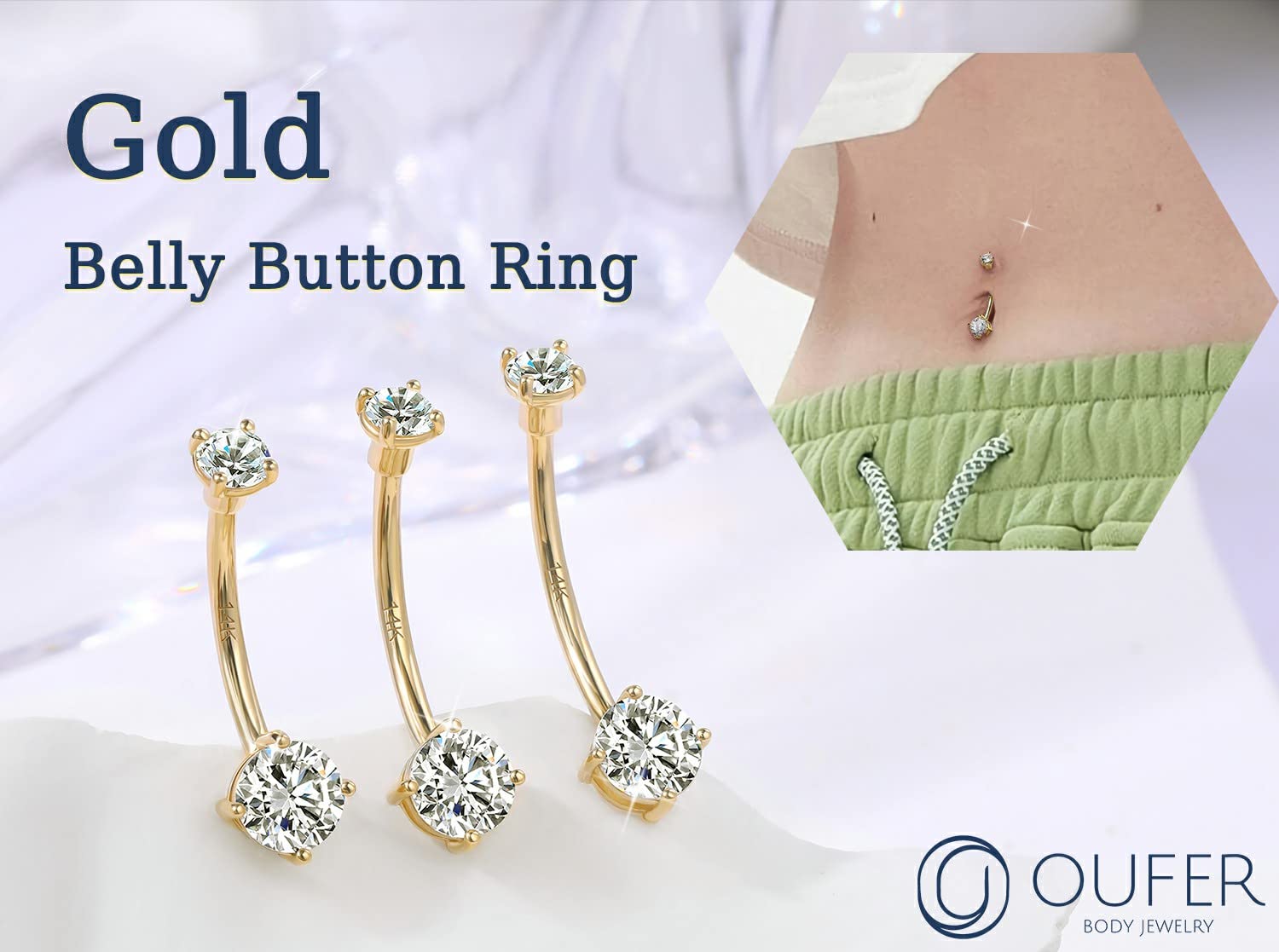 14K Solid Gold Belly Button Rings for Women & Men - Shiny Clear CZ Navel Piercing Jewelry | Long Lasting Belly Rings for Everyday Wear, Parties & Beach Outfits