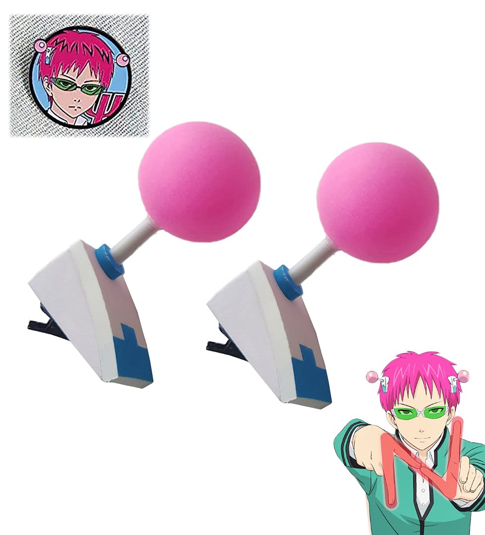 Saiki Kusuo Anime Wig - Purple & Pink Short Hair Cosplay Wig with Keychain & Brooch Set | Perfect for Cosplay, Halloween, and Anime Conventions