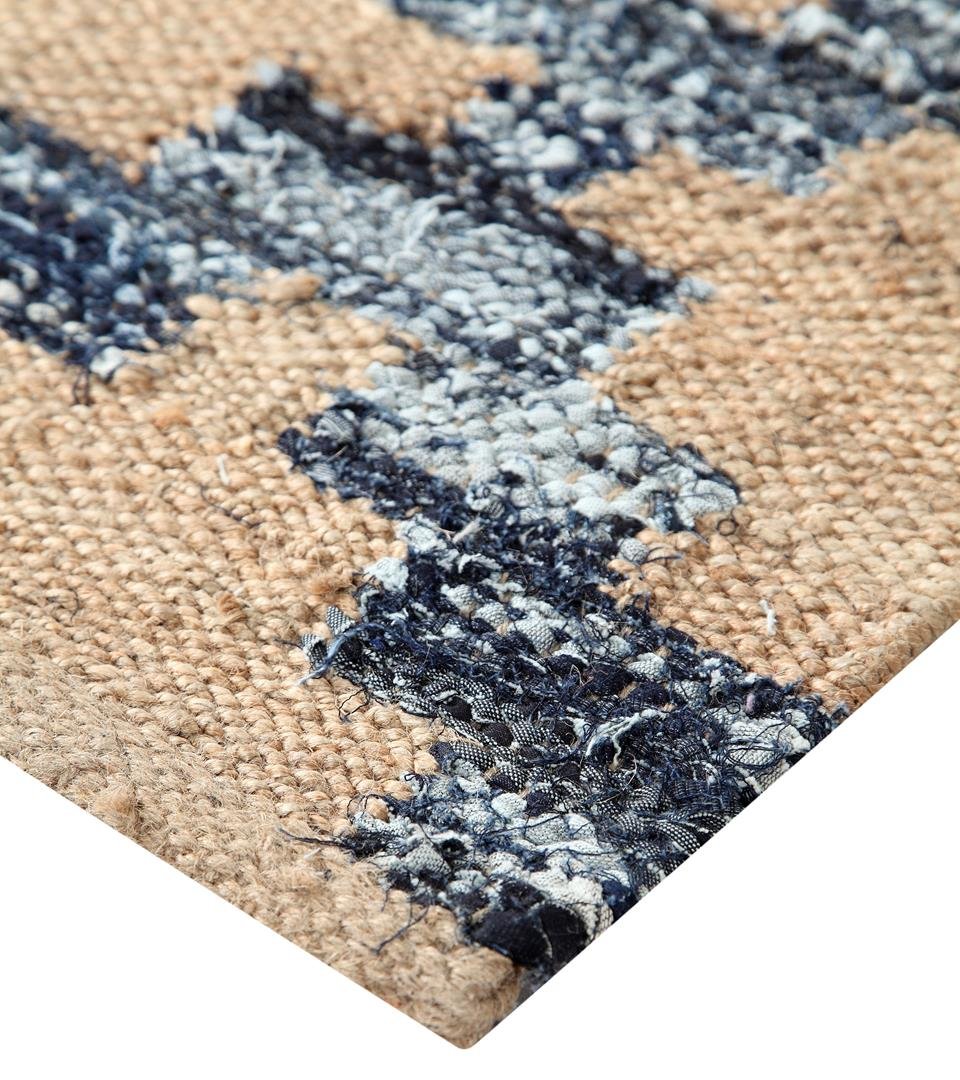 Handmade Jute & Cotton Area Rug - Sun Trellis Diamond Chevron Pattern, Natural Fiber, 6x9 Feet, Denim Jute - Perfect for Boho Living Room, Bedroom or Nursery Decor