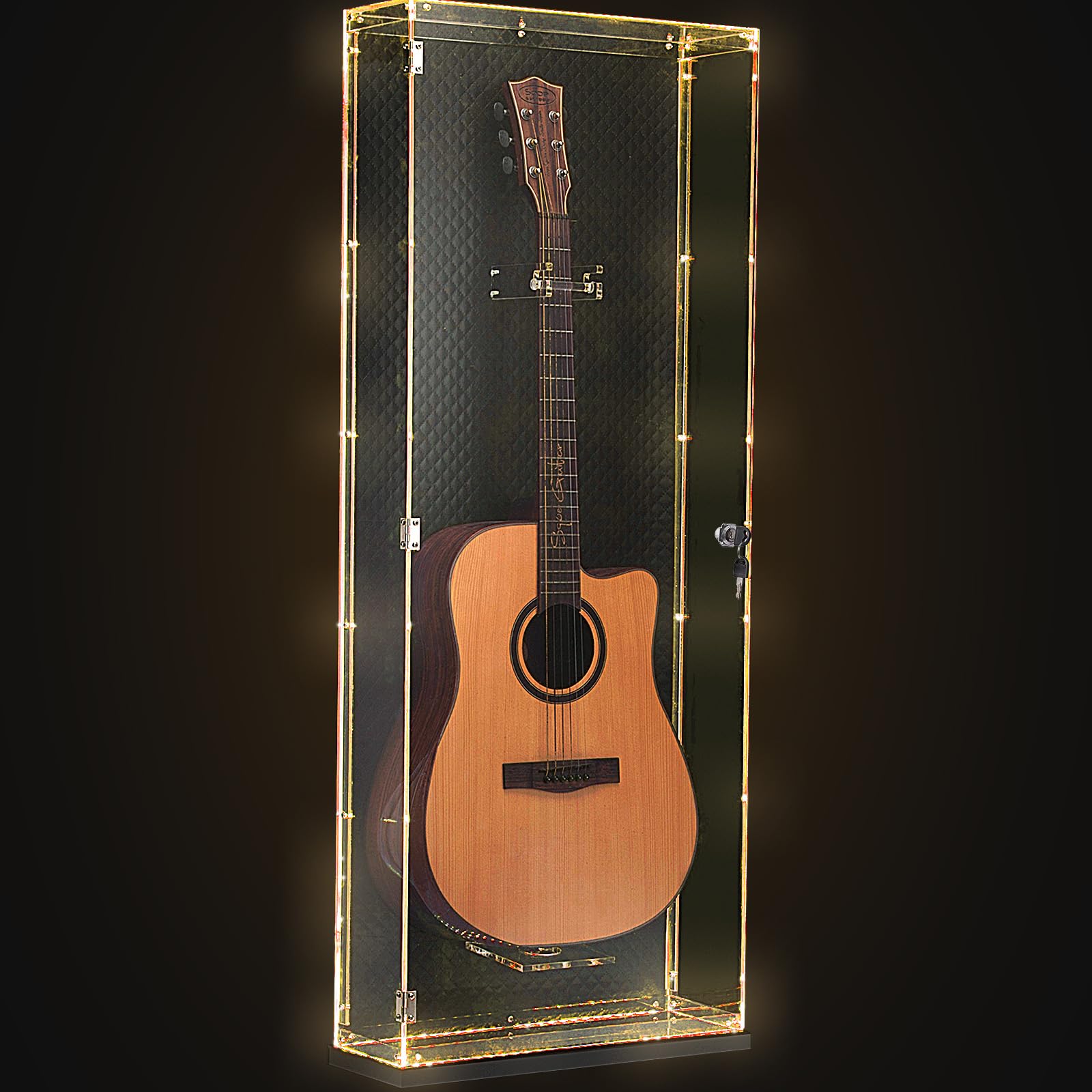 Starfavor Acrylic Acrylic Guitar Display Case - Wall Mounted Lockable Guitar Cabinet with LED Lights (7 Colors) & UV Protection for Acoustic Guitars - Perfect for Home, Studio & Music Store Display (Model SGC-001A)