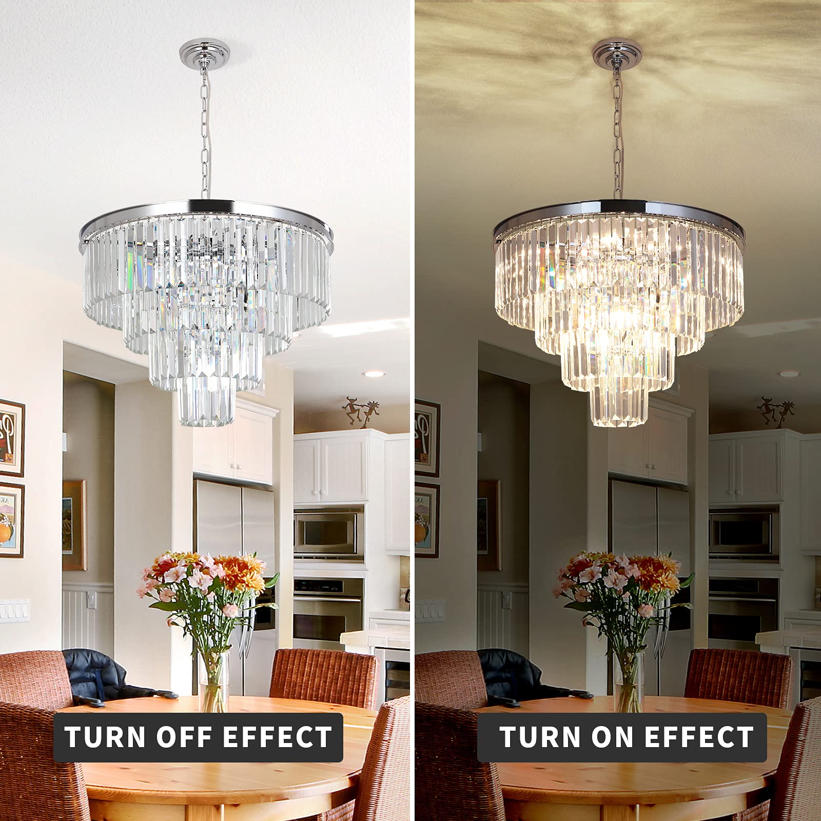 MarkDee Modern 11-Light Crystal Chandelier - 4-Tier Chrome Pendant Lighting Fixture for Dining Room & Living Room (23.62 Inch) | Elegant Ceiling Light for Home Decor, Wedding Venues & Luxury Interiors