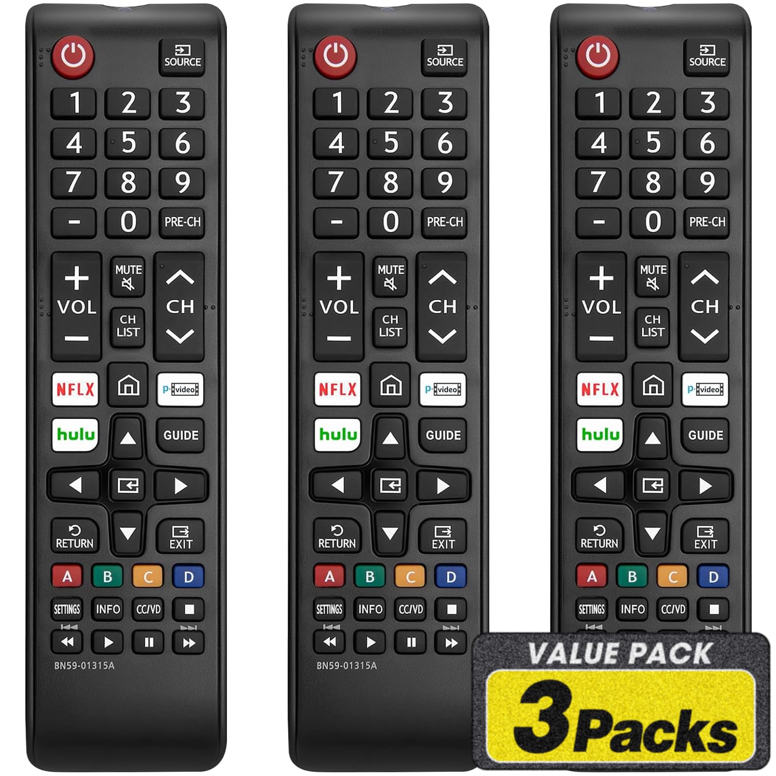 3-Pack Universal Samsung TV Remote Replacement - Compatible with All Samsung Smart, LCD, LED, 3D & HDTV Models (Perfect for Living Room, Bedroom & Home Theater Setup)