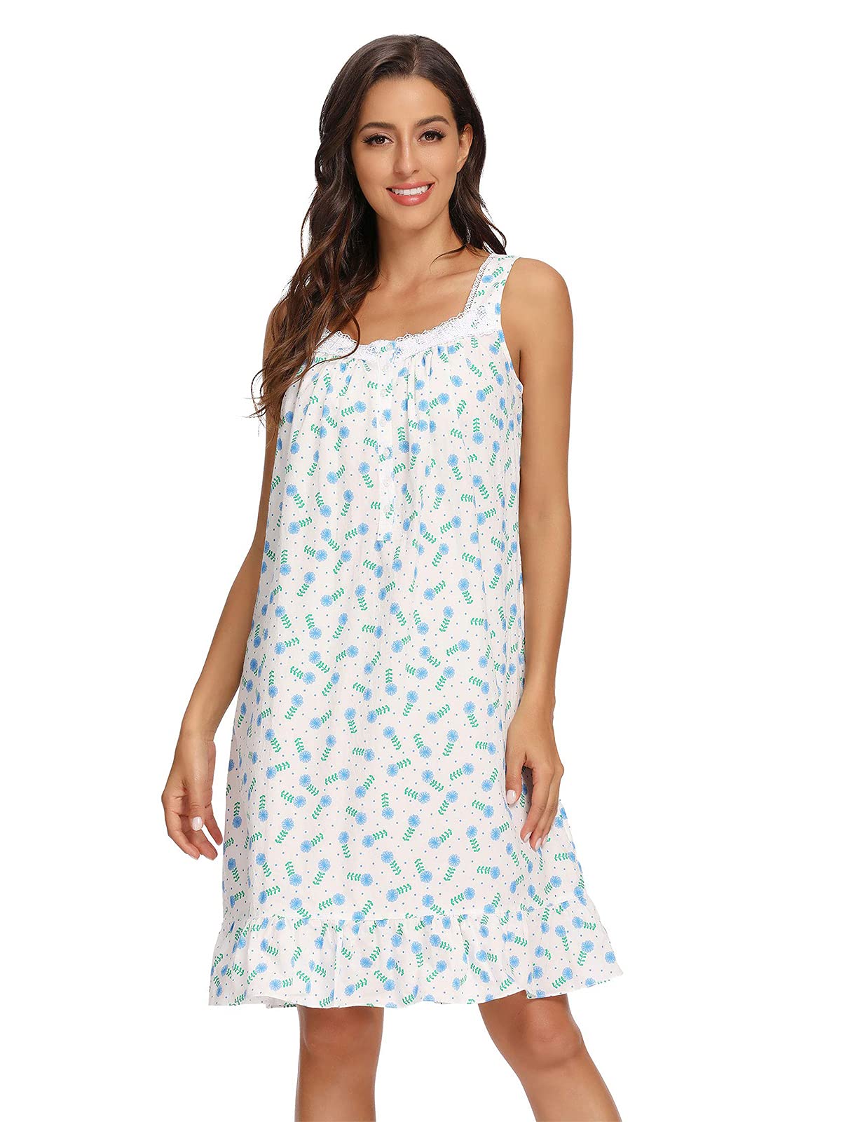 Women's Cotton Sleeveless Nightgown - Soft & Breathable Sleepwear Dress for Summer, Lightweight Comfortable Nightgown for Lounge, Travel & Home Relaxation