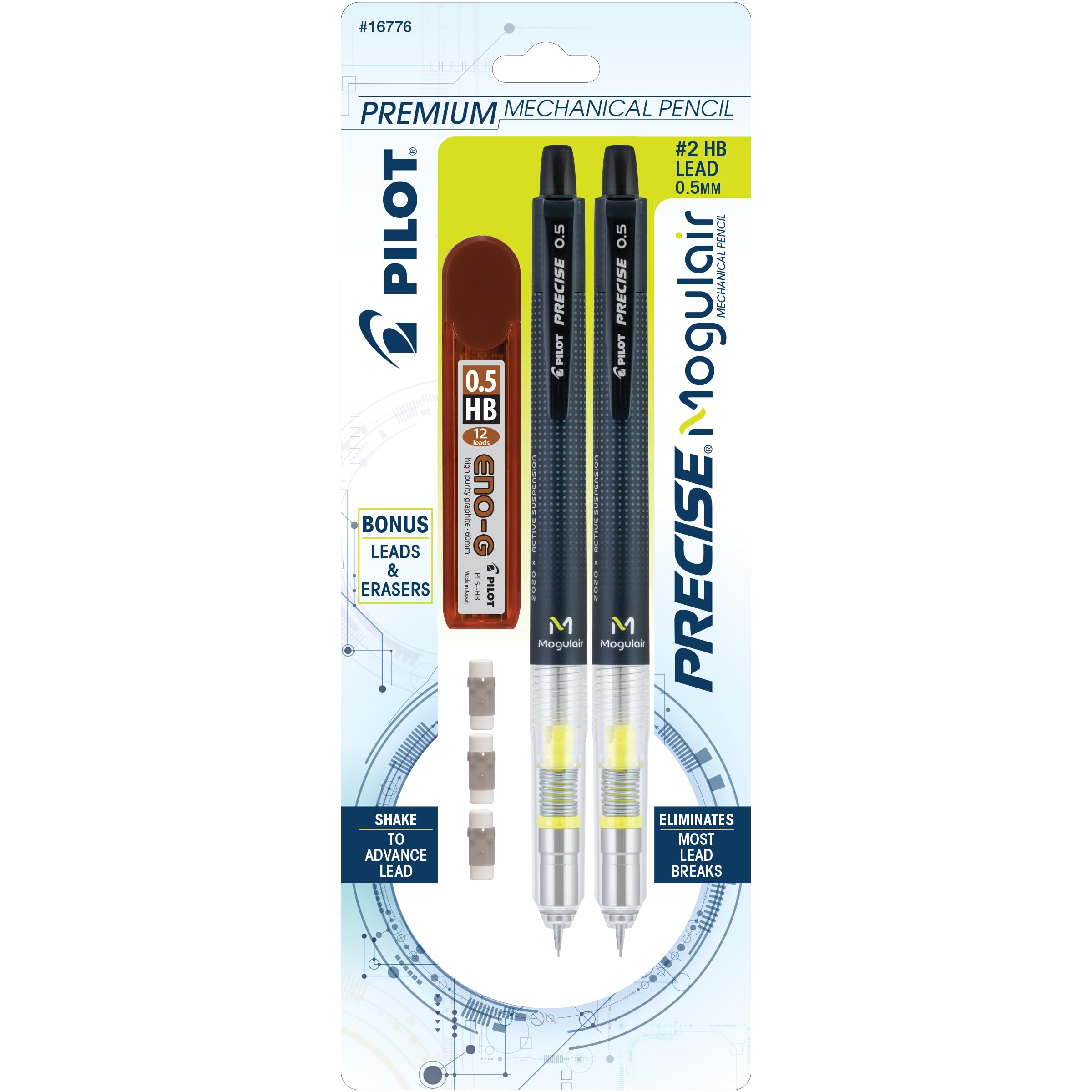 Premium Pilot Mogulair 0.5mm Mechanical Pencils - 2 Pack for Writing & Sketching