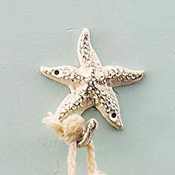 Black Forest Decor Whitewater Starfish Cast Iron Wall Hook - Rustic Coastal Decor for Bathroom, Kitchen, or Beach House Hanging Storage