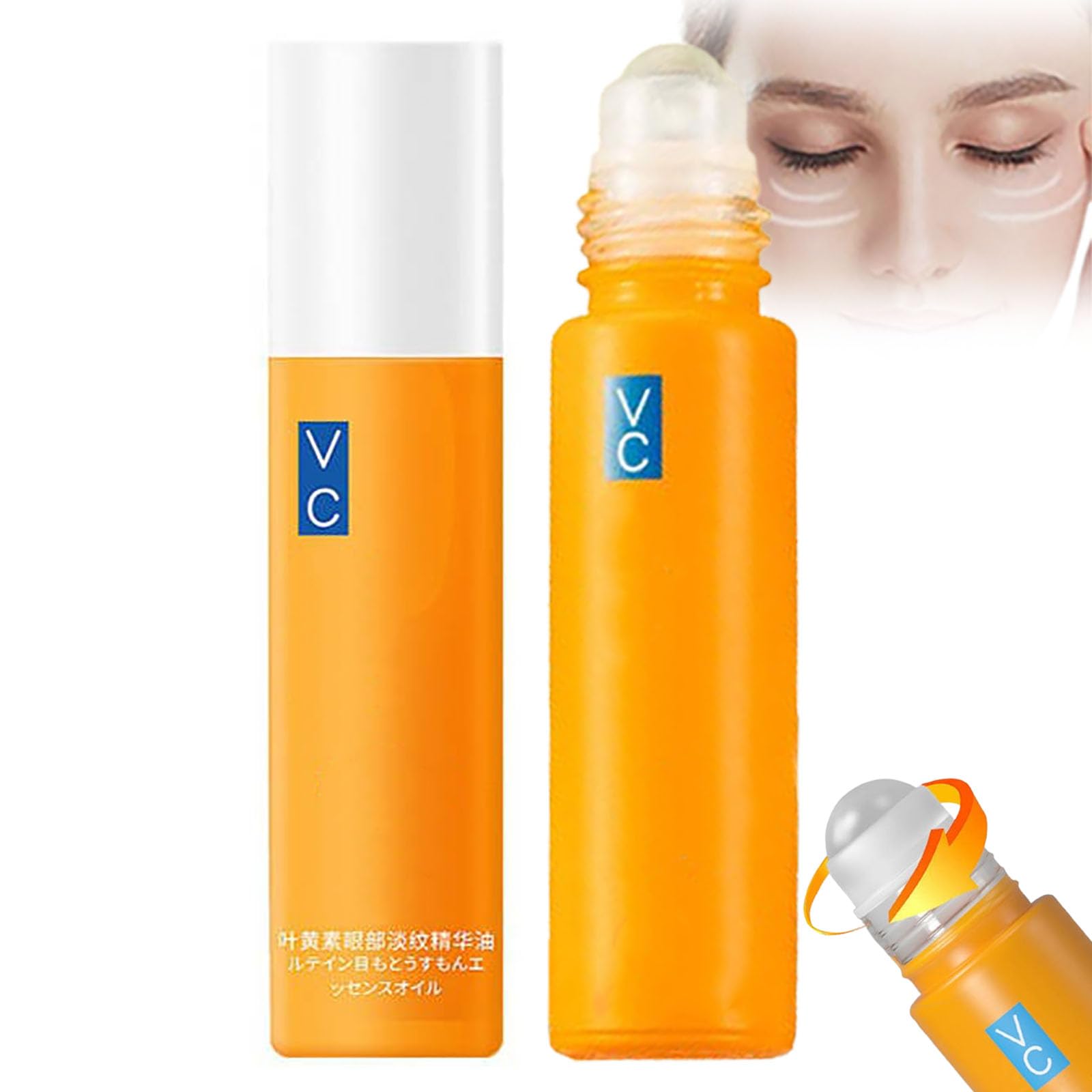 Premium Lutein Eye Essence Oil with Roller Ball - Japanese VC Formula for Dark Circles & Puffiness - 2 Pack Eye Serum Stick for Brightening & Anti-Aging - Perfect for Night Routine & Travel Skincare