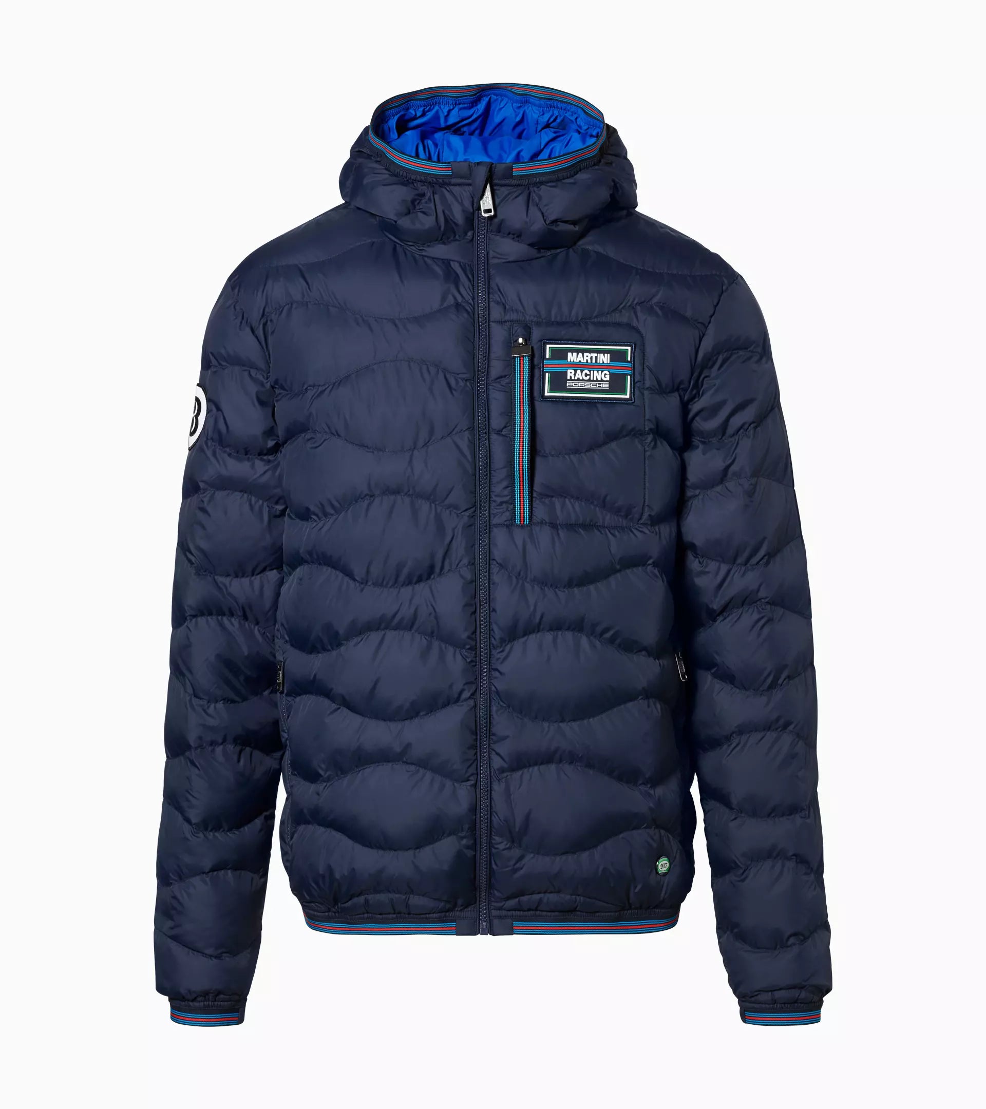 Porsche Men's Reversible Quilted Jacket - Martini Racing Style (Hippie Design) | Lightweight Winter Coat for Casual Wear & Outdoor Activities