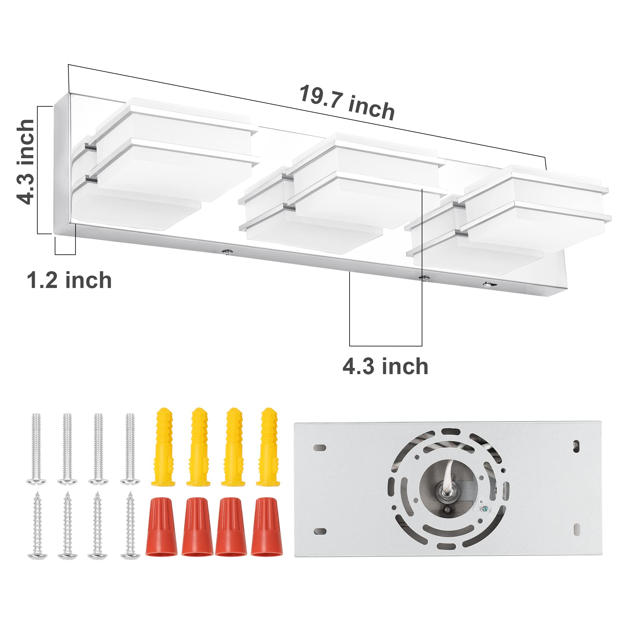 3-Light Dimmable LED Bathroom Vanity Lighting Fixture with Chrome Finish & Acrylic Shade - Adjustable 3000K-6000K Color Temperature - ETL Certified for Bathroom Mirror & Makeup Area