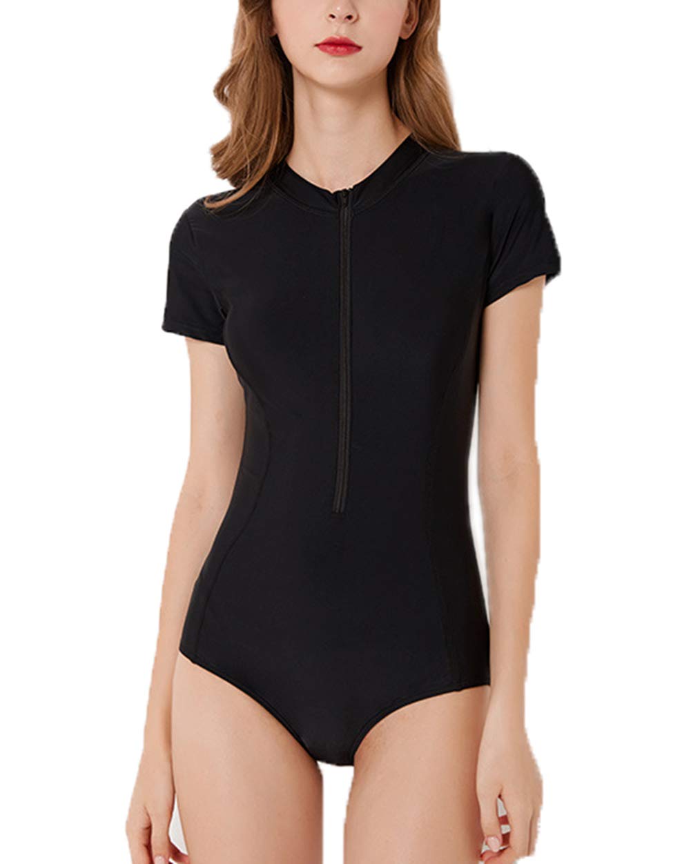 UR MAX BEAUTY Women's Tummy Control One Piece Swimsuit - UPF 50+ Sun Protection, Short Sleeve Bathing Suit for Swimming, Surfing & Beach Vacations