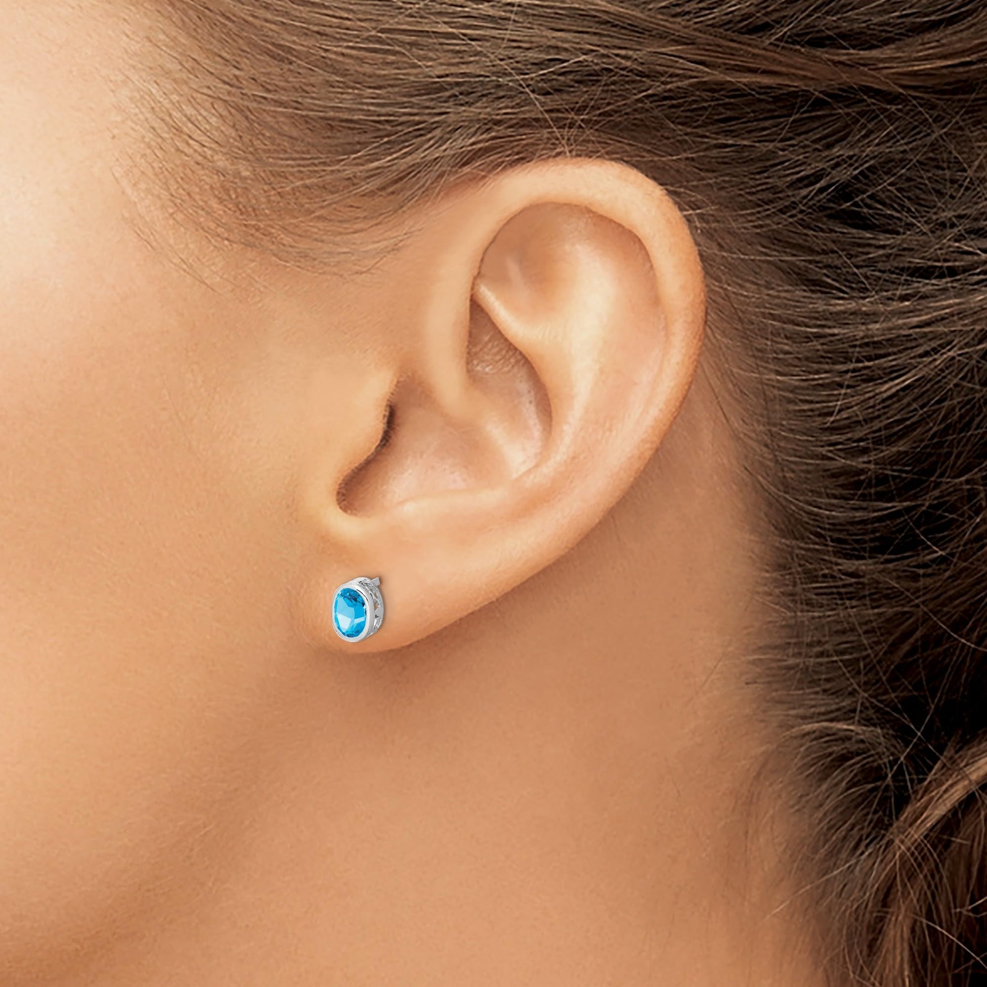8x5mm Sterling Silver Polished Blue Topaz Oval Post Earrings for Women – Perfect for Weddings, Parties & Everyday Elegance