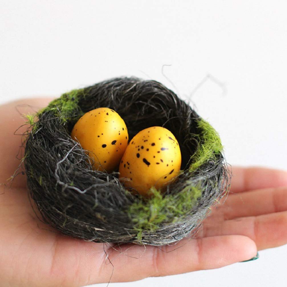 VORCOOL 2Pcs Handmade Rattan Bird Nest Decor with Faux Eggs - Easter Home Decoration, Spring Centerpiece, Wedding Table Decor, Garden Party Ornament